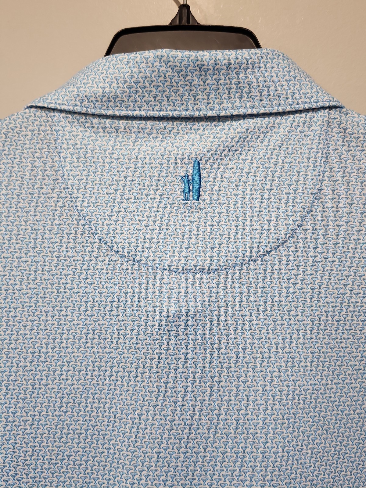 Johnnie-O NWT Performance Polo Men 4XB UPF50 Lt. Blue Martini Print Short Sleeve