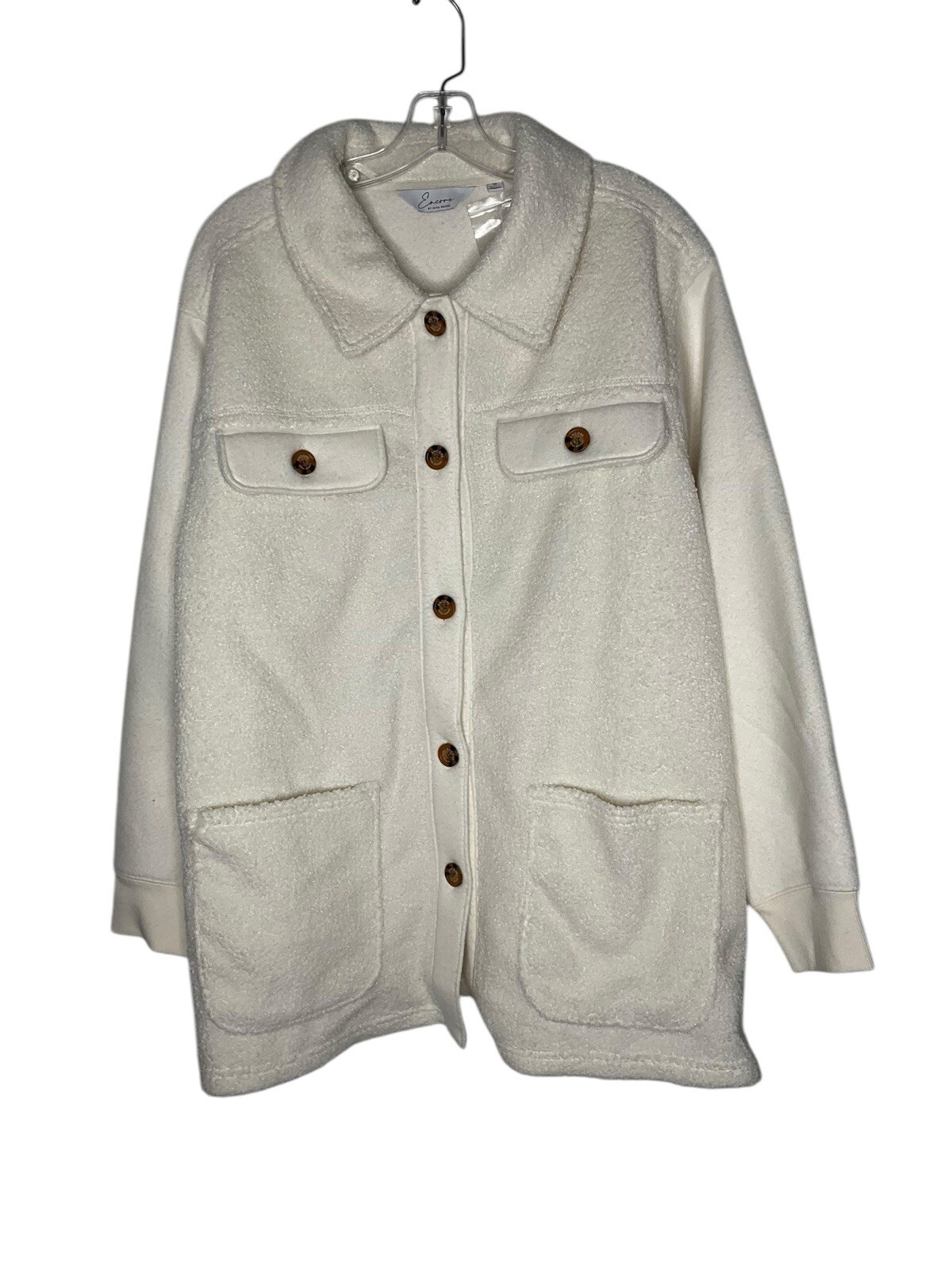 Encore by Idina Menzel Mixed-Texture Sherpa Fleece Jacket Ivory Plus Size 1X New