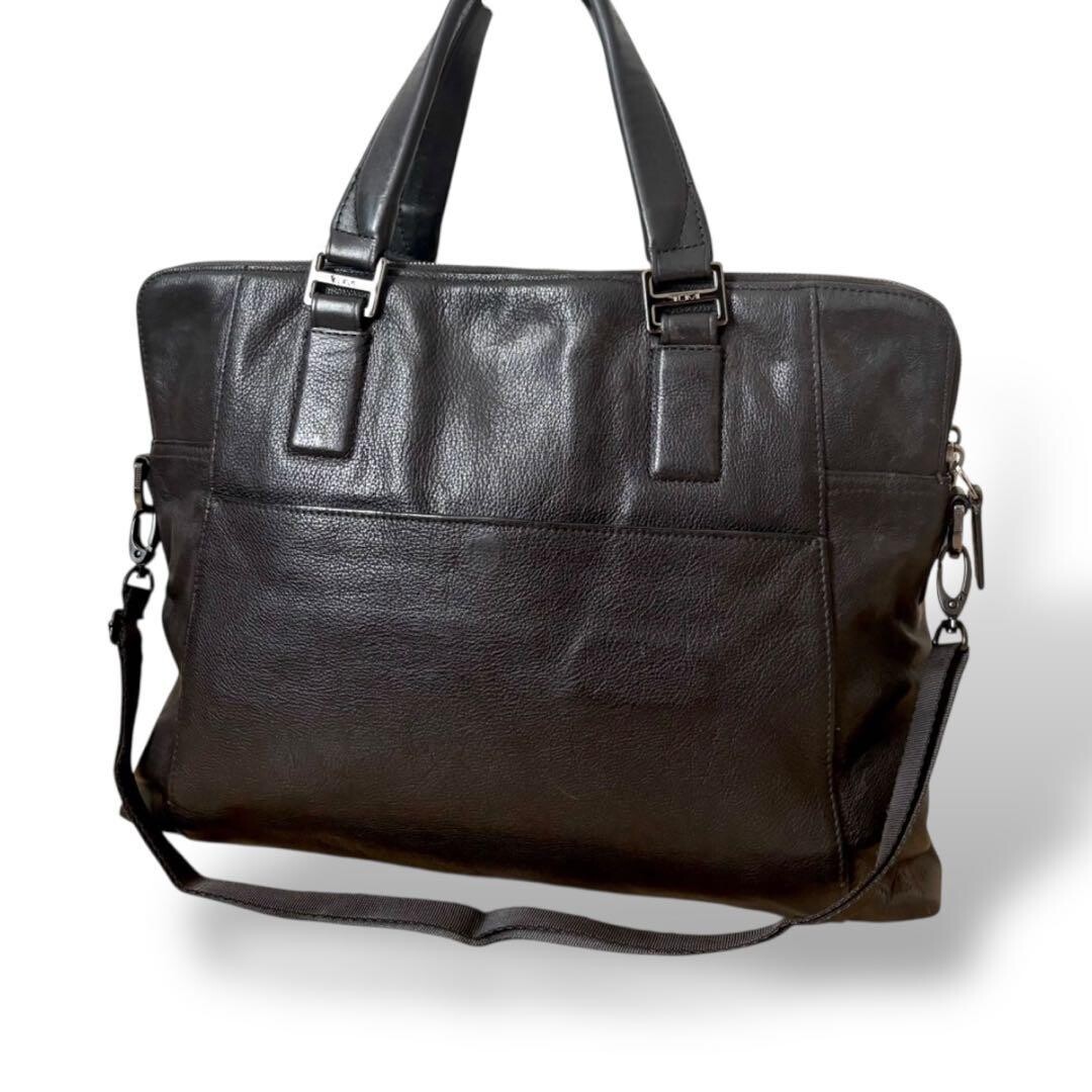 TUMI Business Bag 2 Way Shoulder Briefcase Black Leather Laptop Pocket Authentic