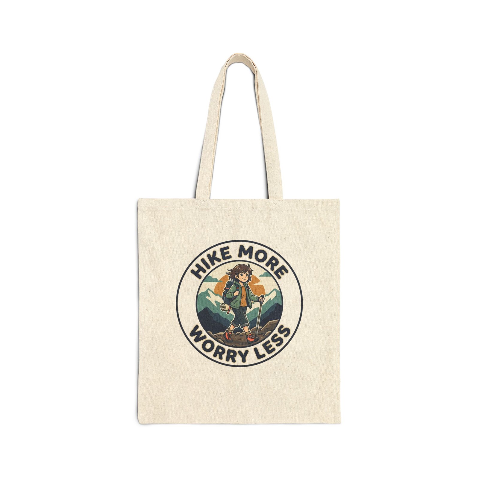 Cotton Canvas Tote Bag Hike more worry less outdoor anime style art