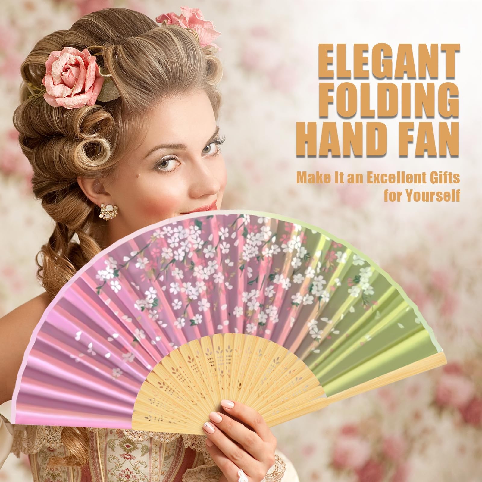 WEARXI Hand Held Fan, 4 PCS Fans for Women Foldable, 8.3″ 21cm, Type 3