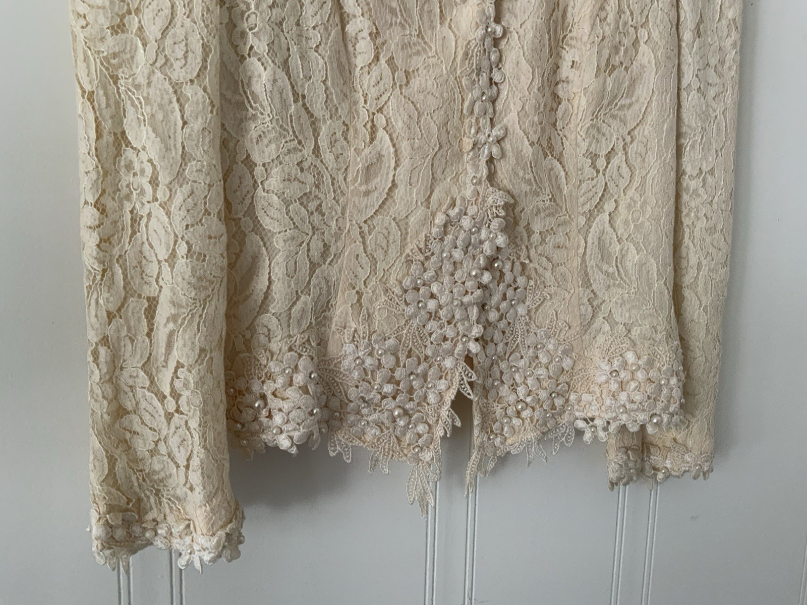 Cachet Ivory Beaded Pearl Hook & Eye Lined Short Jacket Women’s 13/14 Vintage