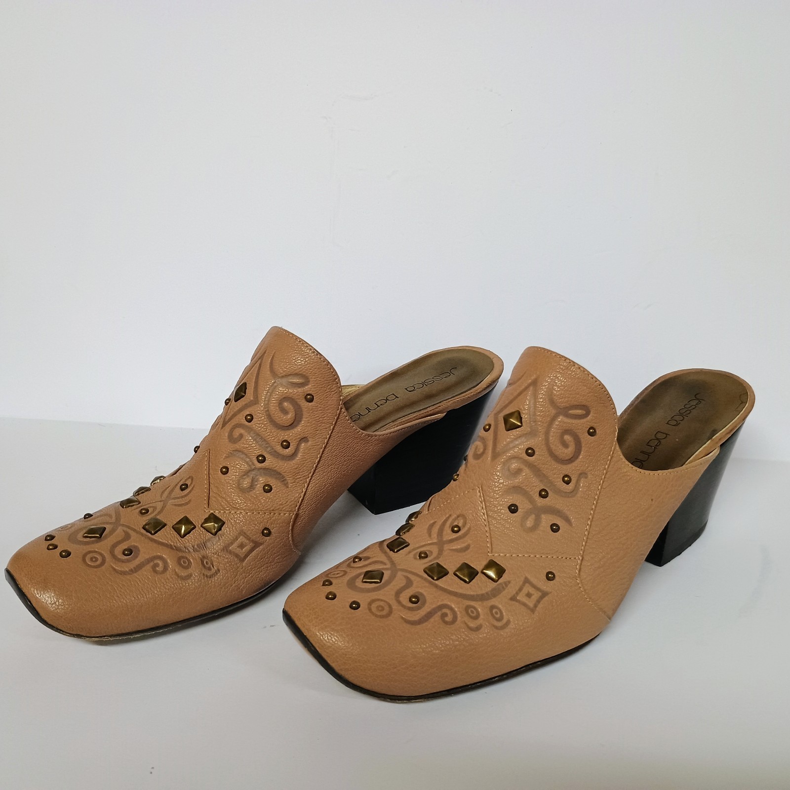 Jessica Bennett Beige Bronze EMBOSSED FAUX LEATHER Slip-on Mule SIZE 7M