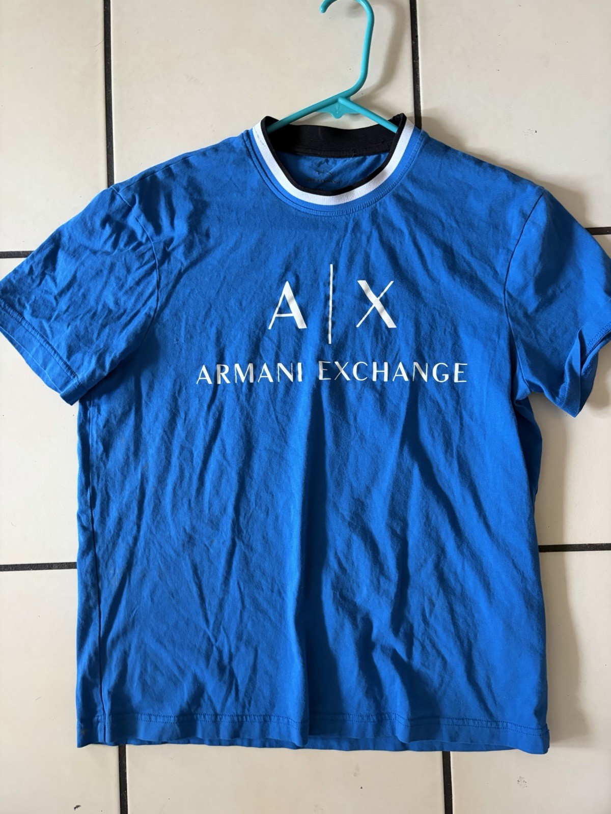 Armani Exchange Men’s Blue Graphic Print Logo Crew Neck Short Sleeve T-Shirt M