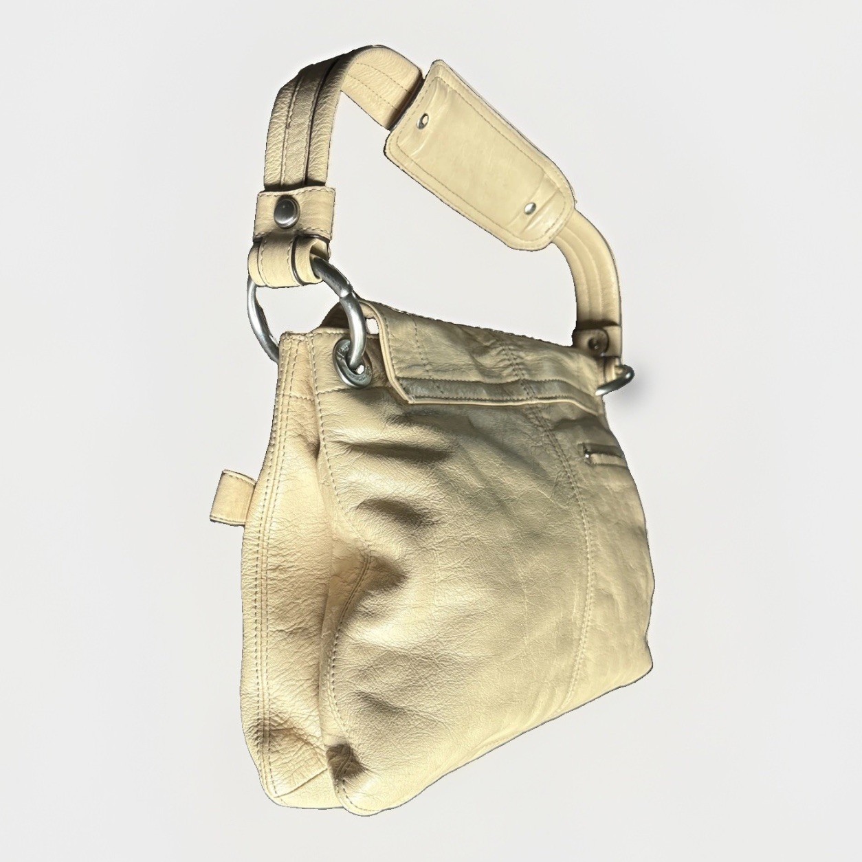 B. Makowsky Small Tan Leather Shoulder Bag Purse with Padded Single Strap