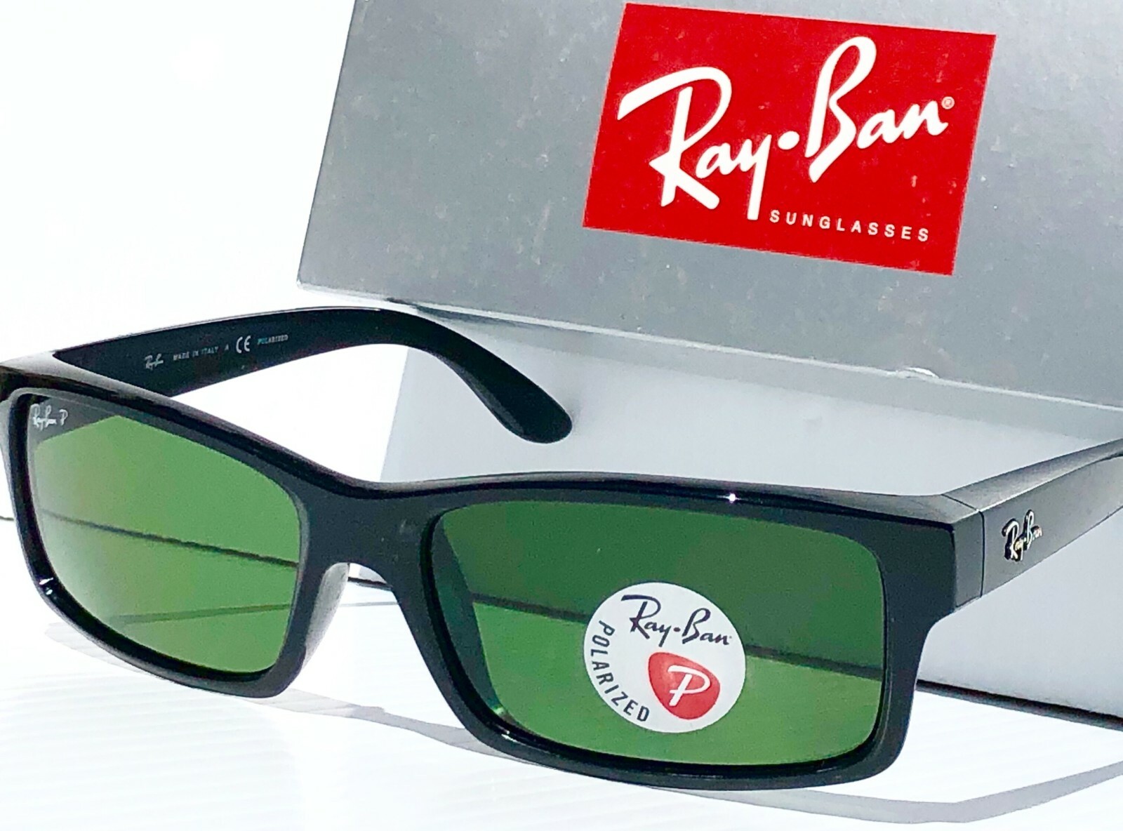 NEW* Ray Ban Black polished Rectangle POLARIZED Green Lens Sunglass RB 4151 601