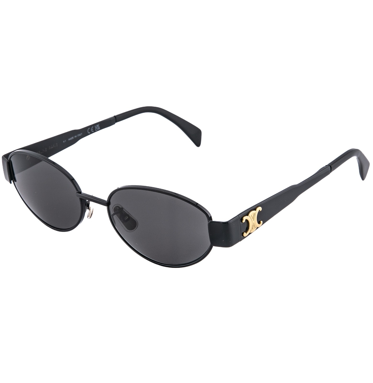 CELINE CL40235U 40235 METAL TRIOMPHE Black Gold Logo Oval Unisex Sunglasses 01A