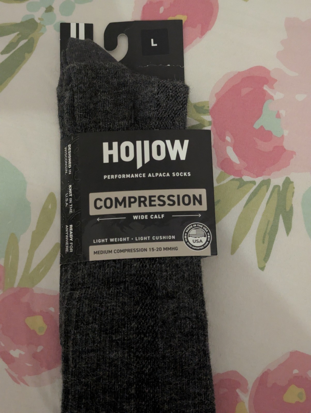 HOLLOW SOCKS Compression Alpaca Socks Grey Large, Unisex, Wide Calf