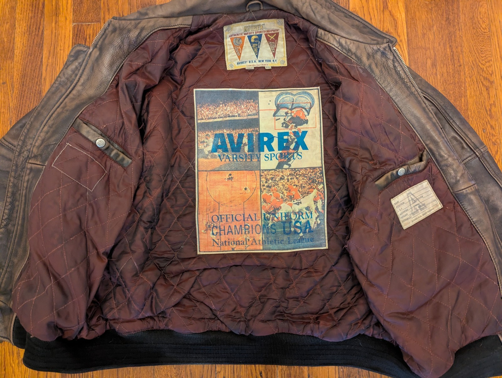 90s AVIREX ICON VTG USA ‘ALL AMERICAN’ USA LEATHER JACKET VARSITY – XXL