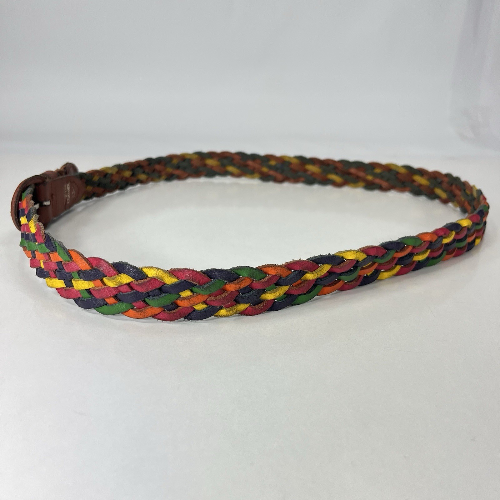 Colorful Worn Leather Braided Belt – Women’s Size 34