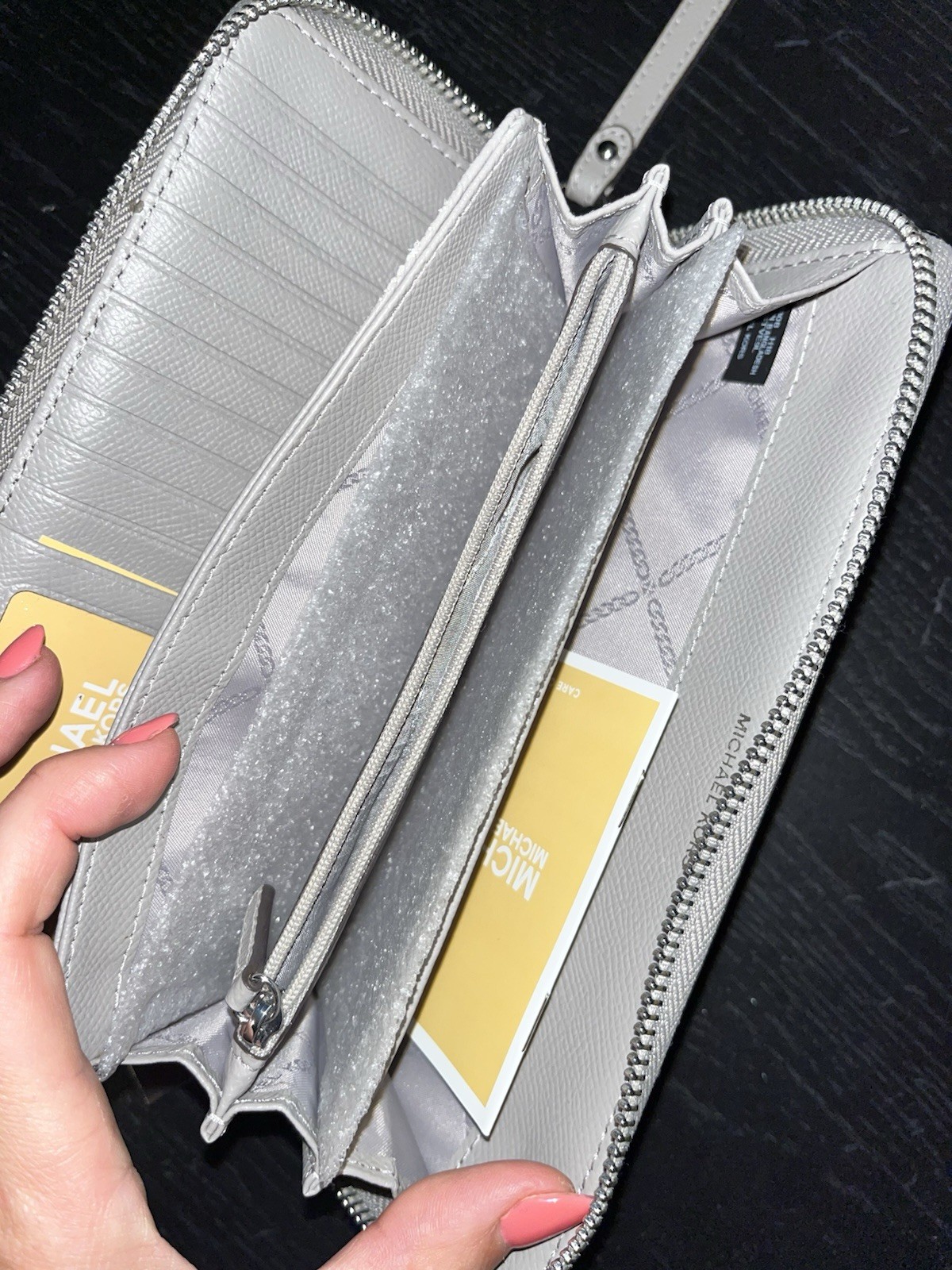 Michael Kors Taupe Gray Zip Around Wristlet Continental Wallet Gunmetal Zipper