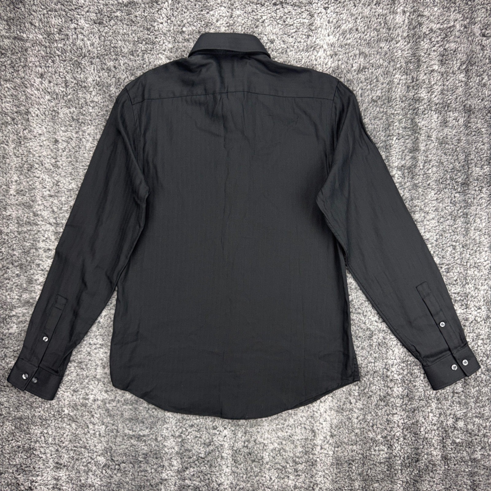 NEW Michael Kors Men’s M 15.5 34/35 Black Herringbone Slim Fit Long Sleeve Shirt