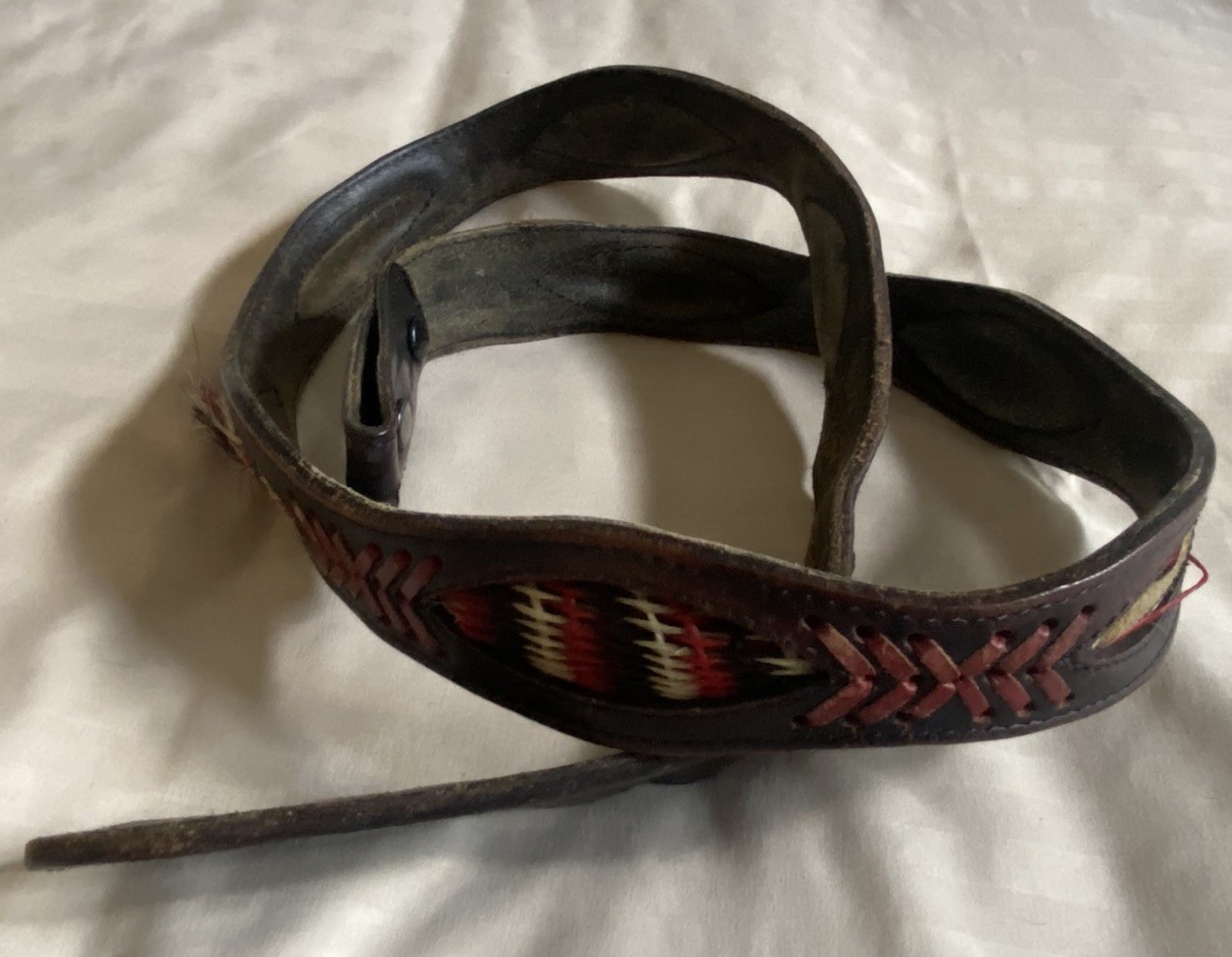 Vintage Aztec/Southwestern/Western Brown Leather Worn Belt Size 37-41″