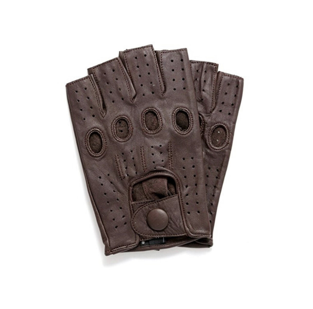 Driving Gloves Fingerless Car Motorcycle Real Leather Police Gloves Brown H-10