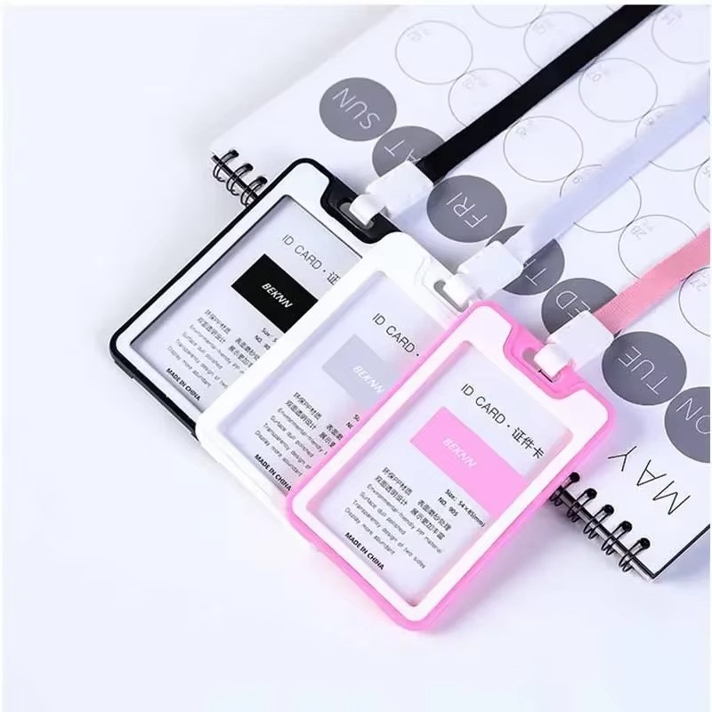 ID Badge Holder Double-Sided Windows Clear Vertical Card Holder with Lanyard