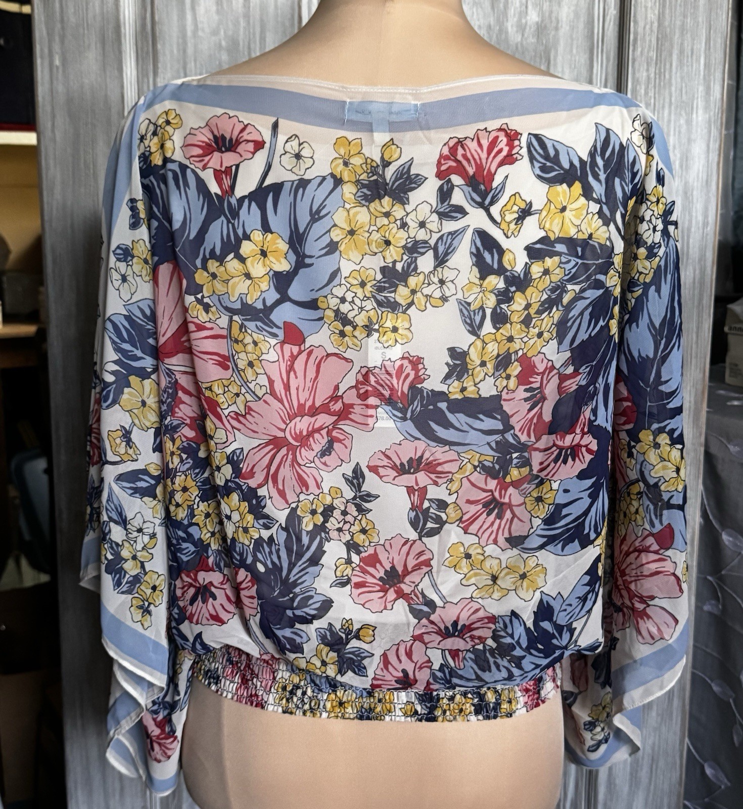 NWT Max Studio Floral Blouse Sheer Design Built-In Tank Top (Size: Small)