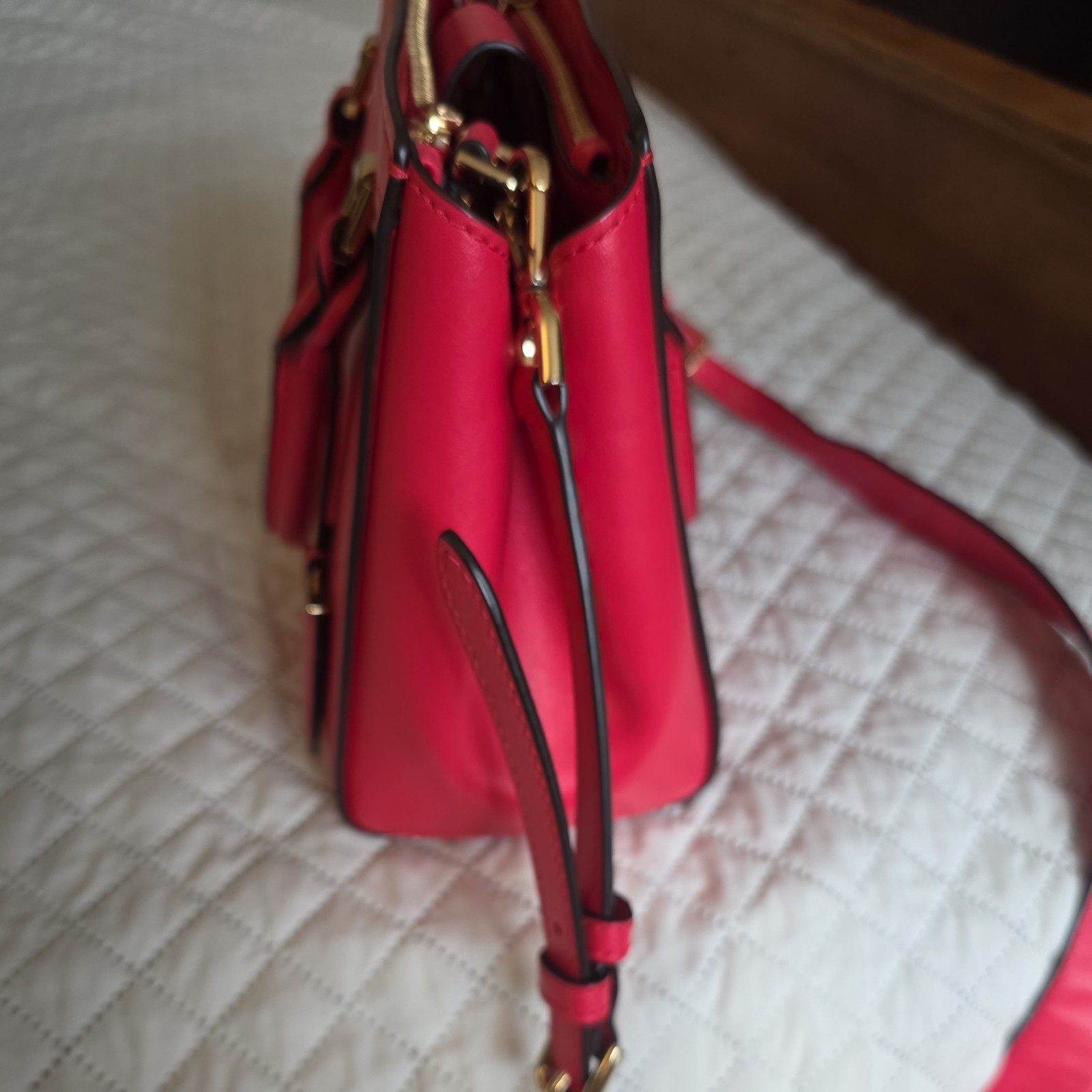 Michael Kors Benning Medium Leather Satchel Crossbody Handbag Purse