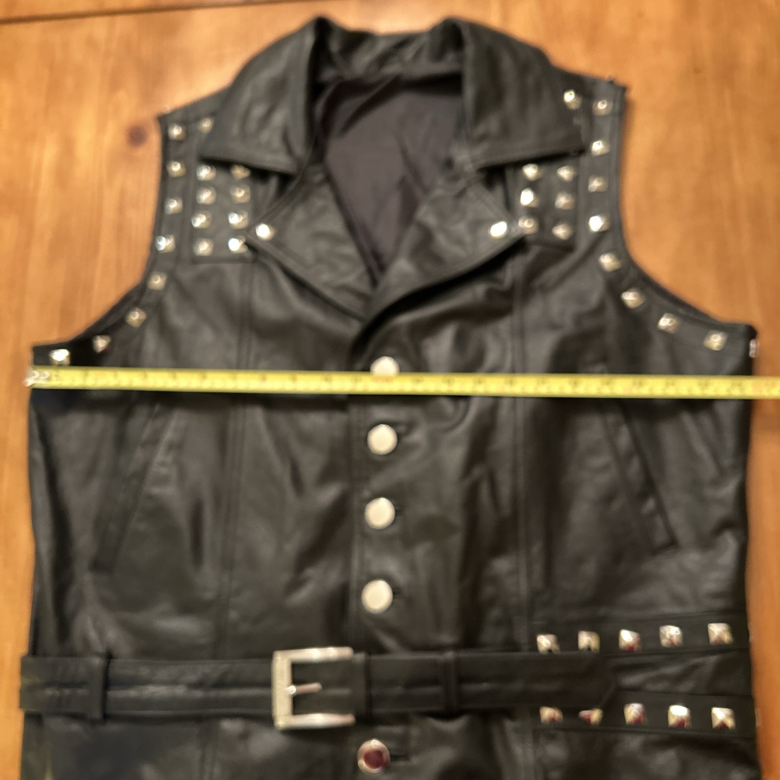 Handmade Studded Leather Vest Men’s US XL Belted Rocker Biker Punk Heavy Metal
