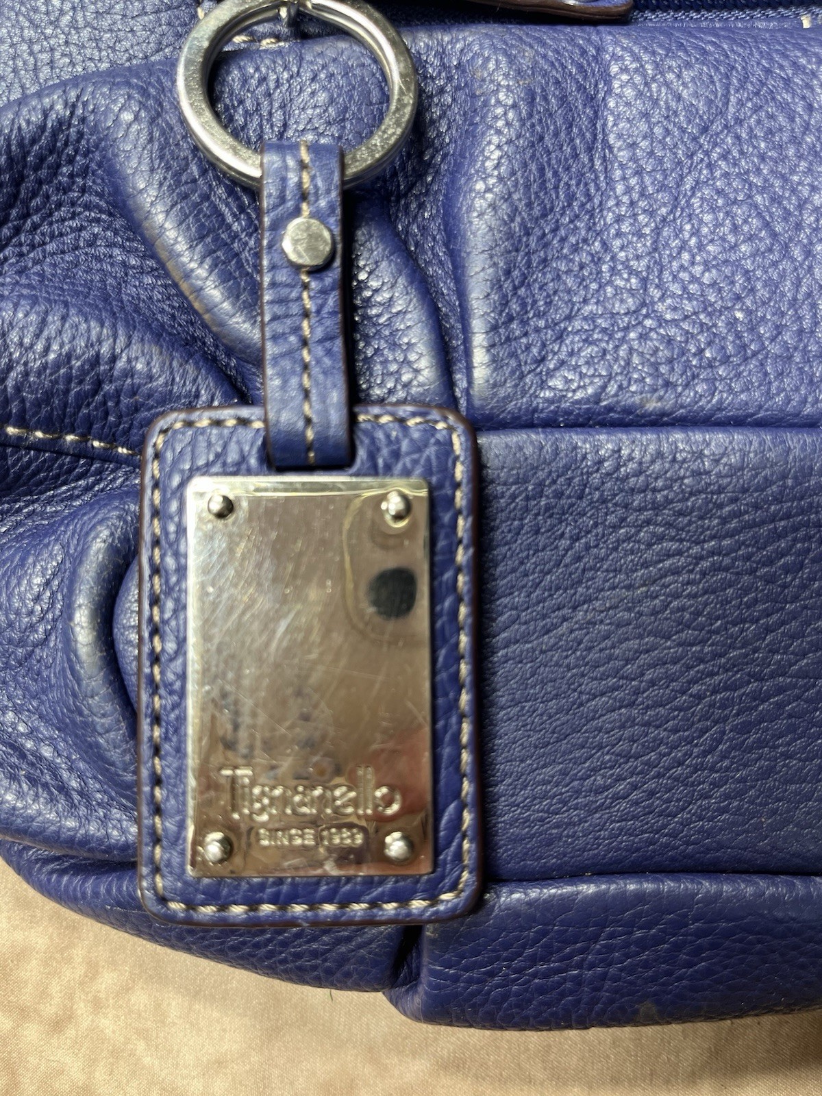 Navy Blue Leathe Shoulder Bag By Tignanello