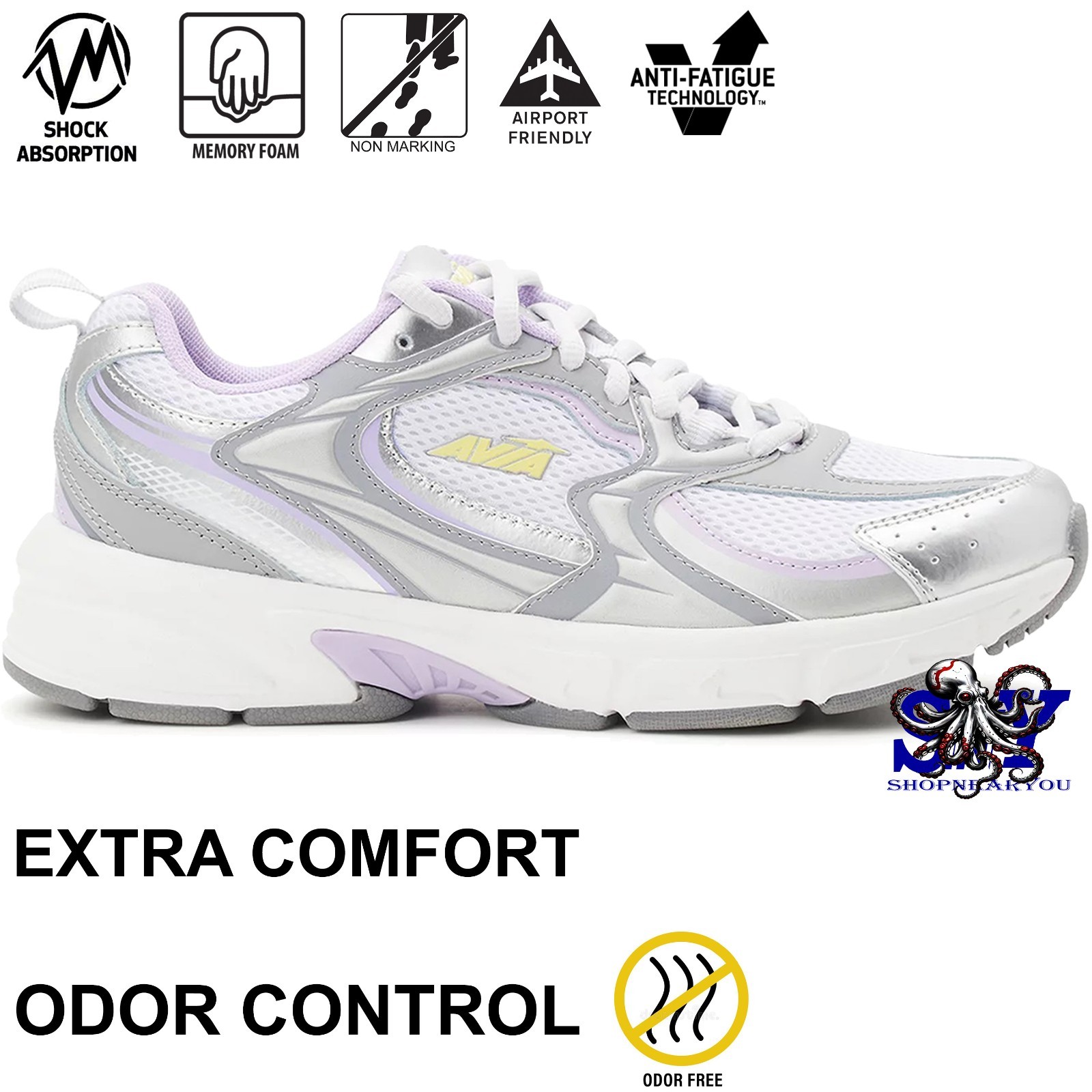 AVIA Women’s 5000 Sneakers Running Walking Shoes Purple Silver Leather Mesh NEW