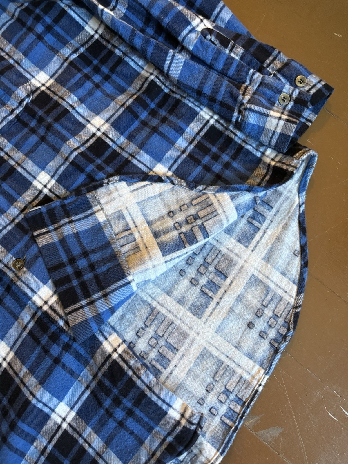60s Sears Pilgrim Plaid Print Flannel Shirt 1960s Cotton Mens Large Blue