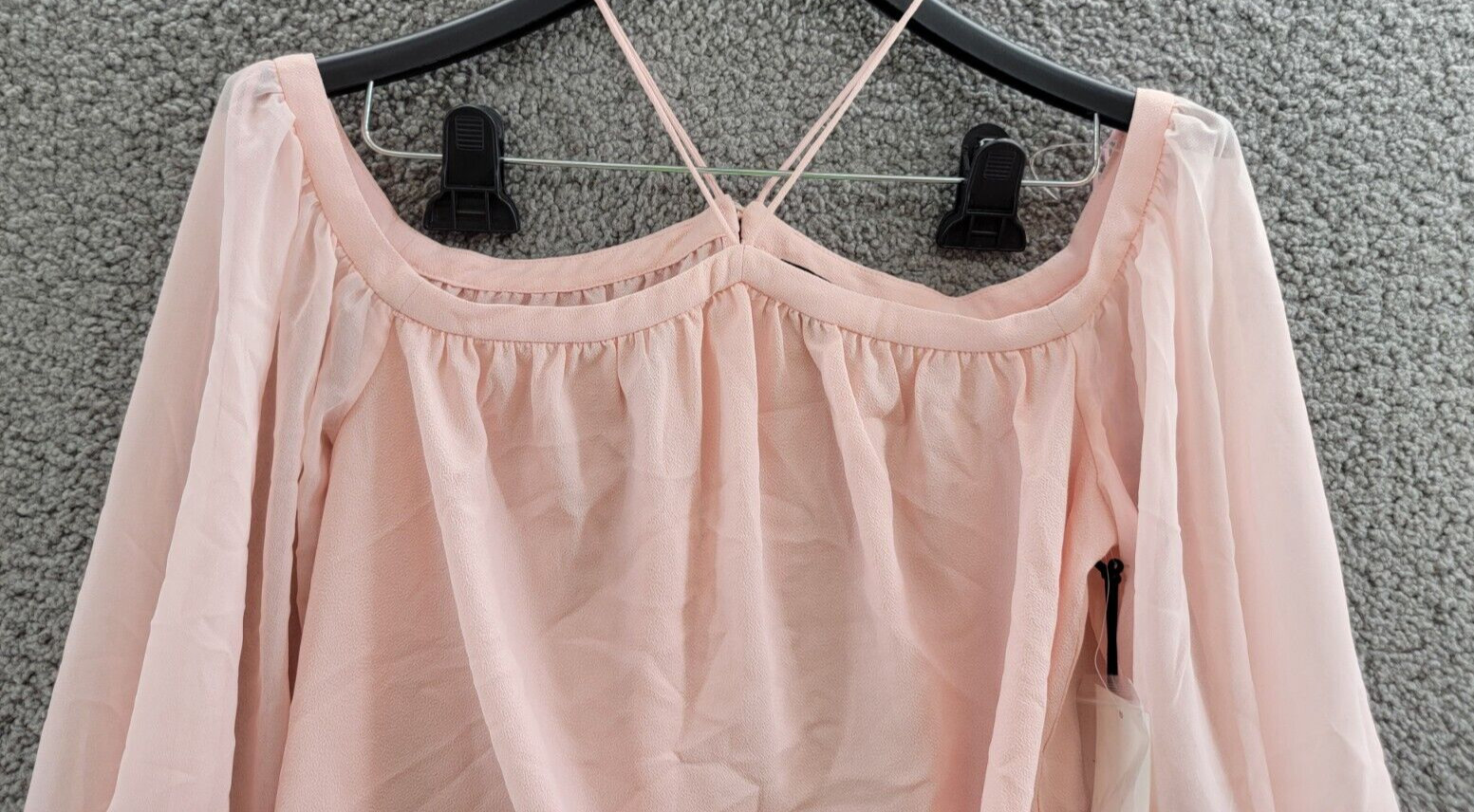 1.STATE Off-The-Shoulder Halter Neck Blouse Women’s S Pink Taffeta Long Sleeve