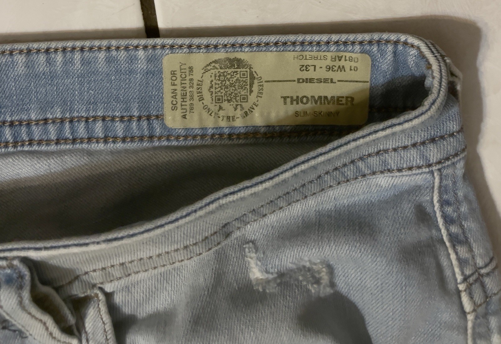 DIESEL Thommer Slim-Skinny 081AR Stretch Jeans Men’s W36/L32 Whiskers Faded