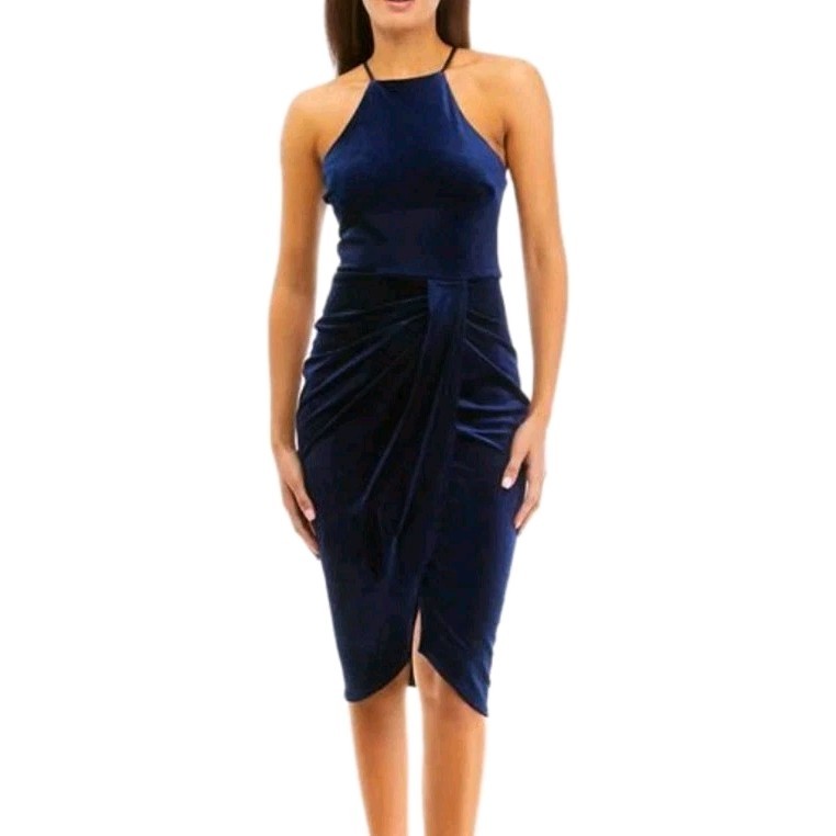 Rebecca B. Women’s Size 12 Velvet Navy Halter Sheath Dress