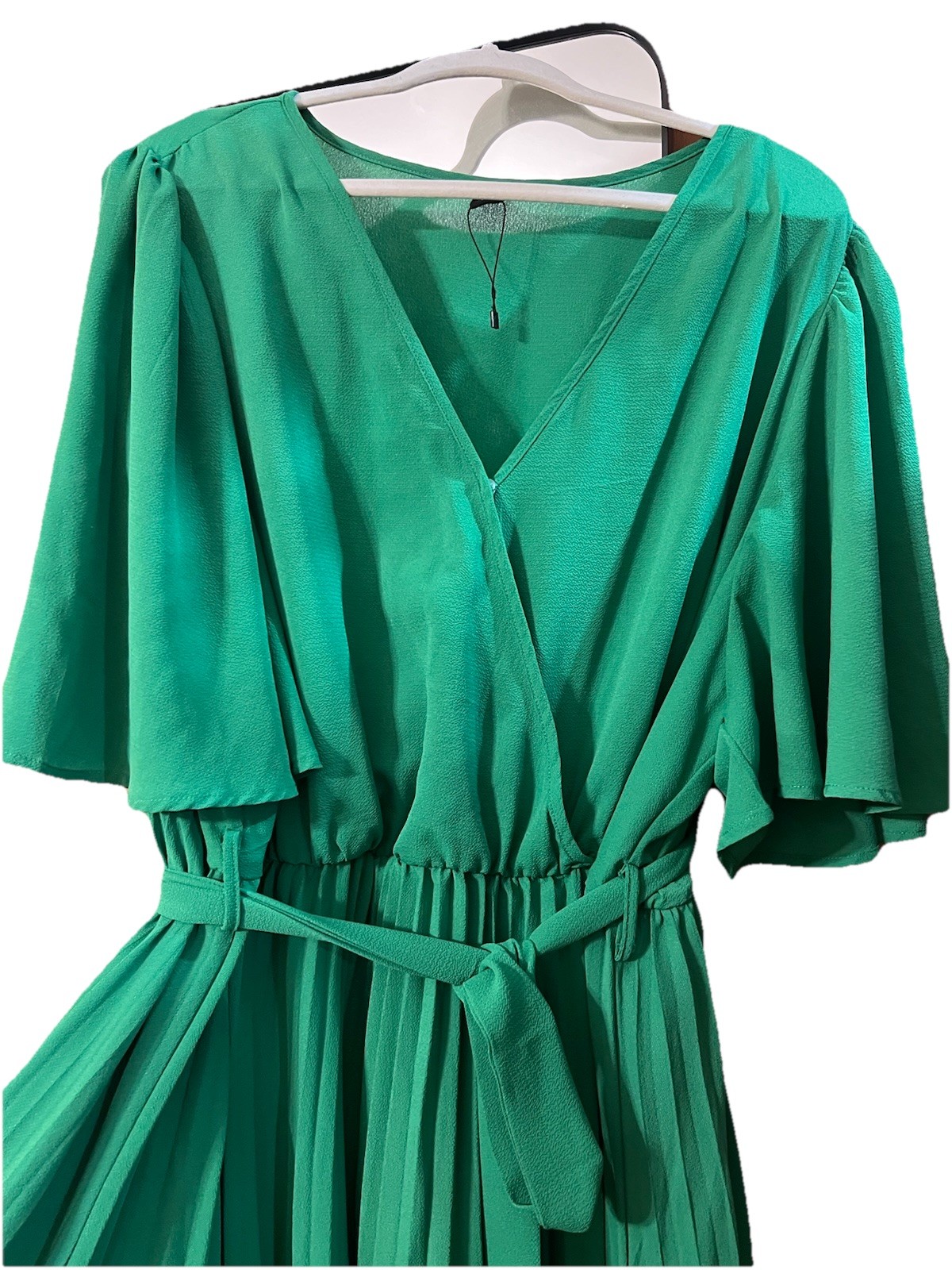 SHEIN FIT+ Women’s Plus Size 28/30 Emerald Green Pleated Midi Dress Belted