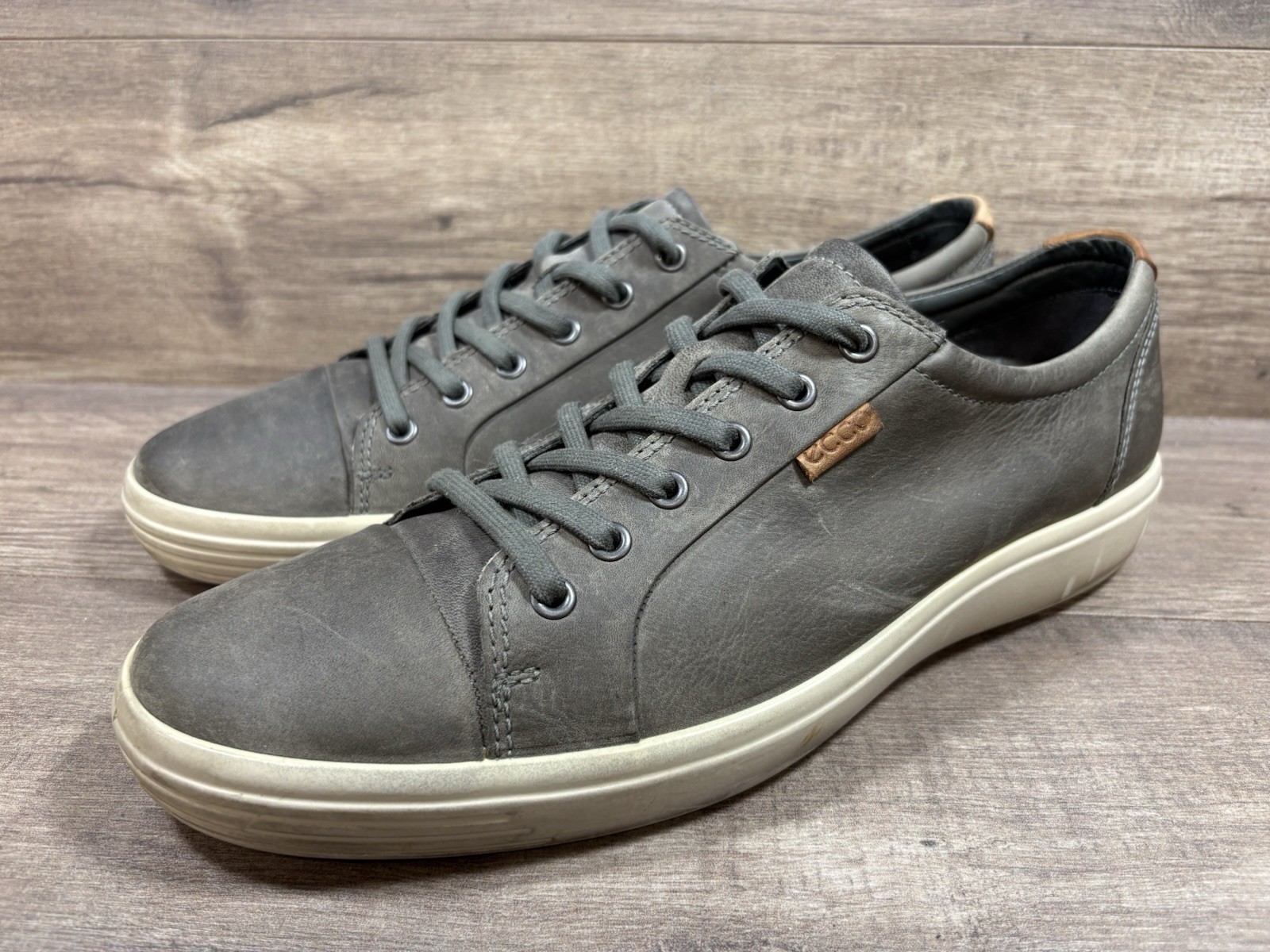 Ecco Soft 7 City Sneakers Shoes Gray Leather Travel Mens Size EU 46 US 12 12.5