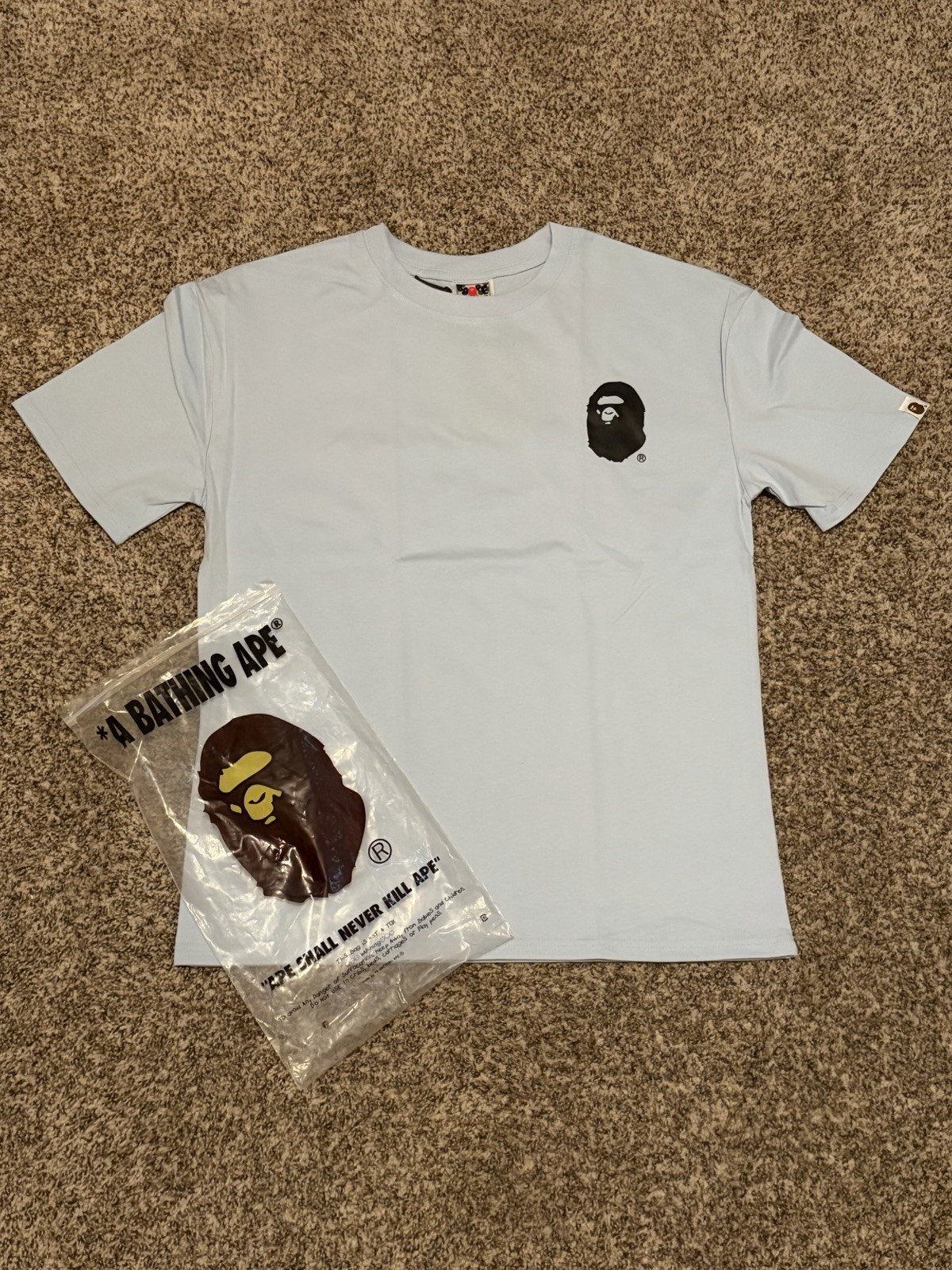 A Bathing Ape BAPE Men’s M Light Blue Ape Head Logo Graphic Tee Crew Neck
