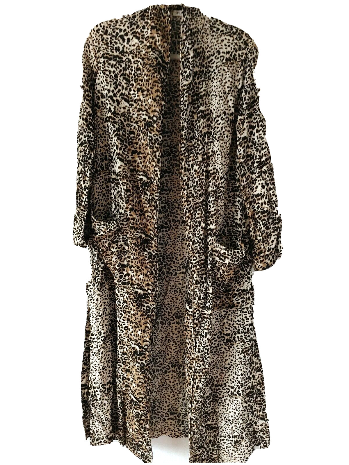 Wild Honey Leopard Print Cardigan Duster Open Front Lg Slv Side Splits XS #13154