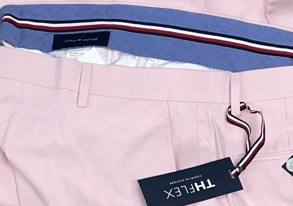 Tommy Hilfiger Soft Pink Modern-Fit TH Flex Chambray Pants 34/30 New NWT