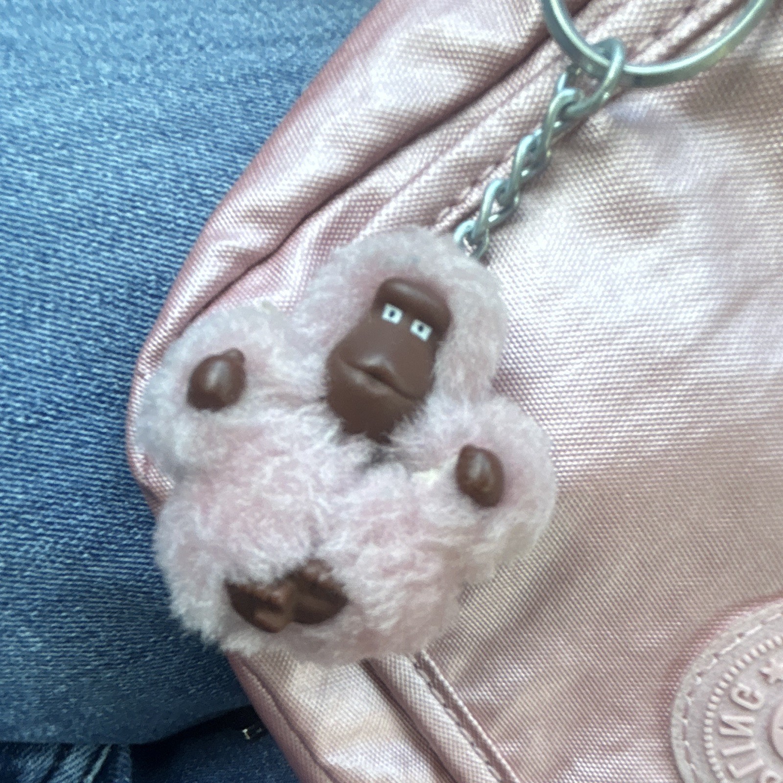 Kipling Pink Metallic Crossbody Bag Silver Hardware Zip Closure Monkey Keychain