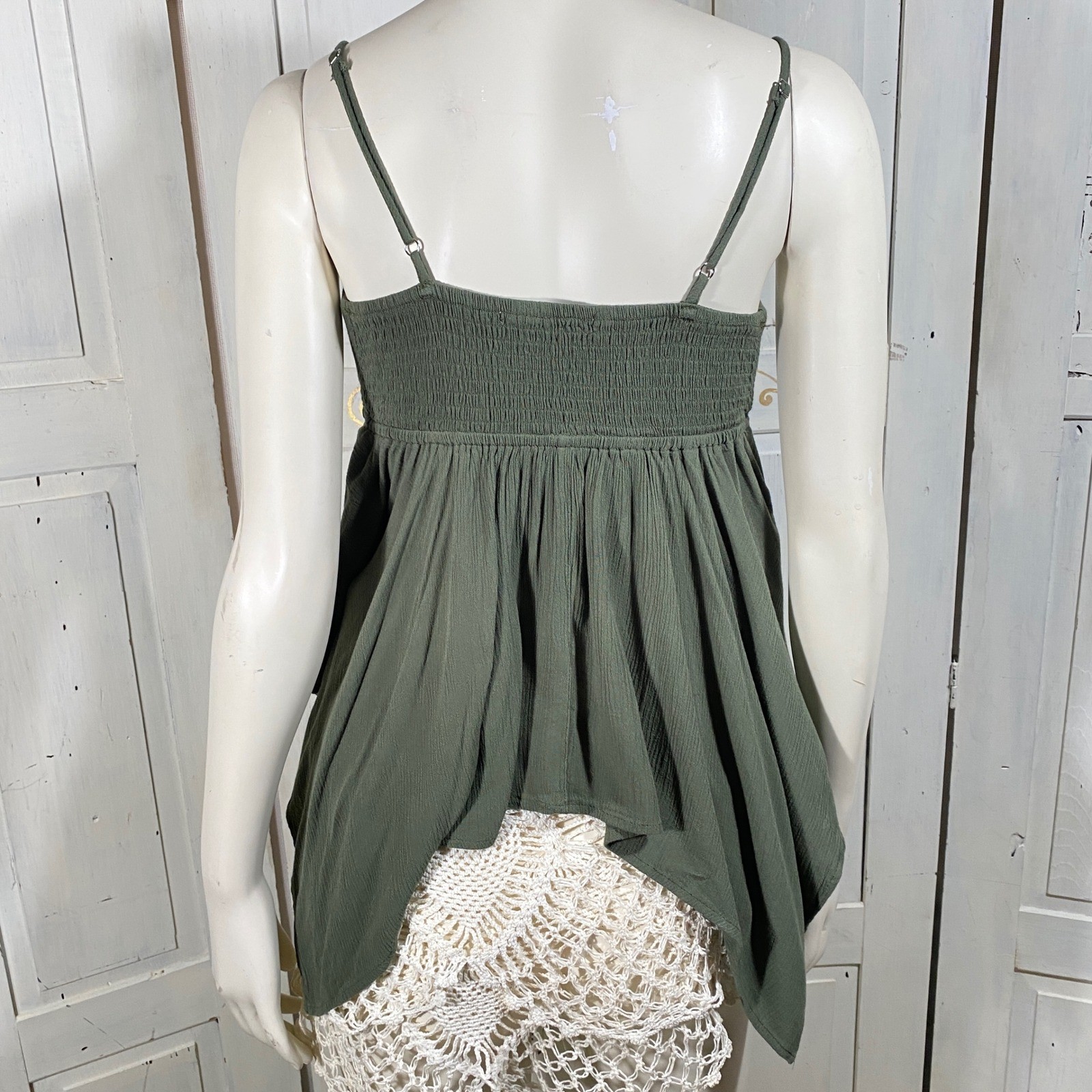 Velvet Moon Olive Green Handkerchief Hem Studded Camisole Top Small Boho Fairy