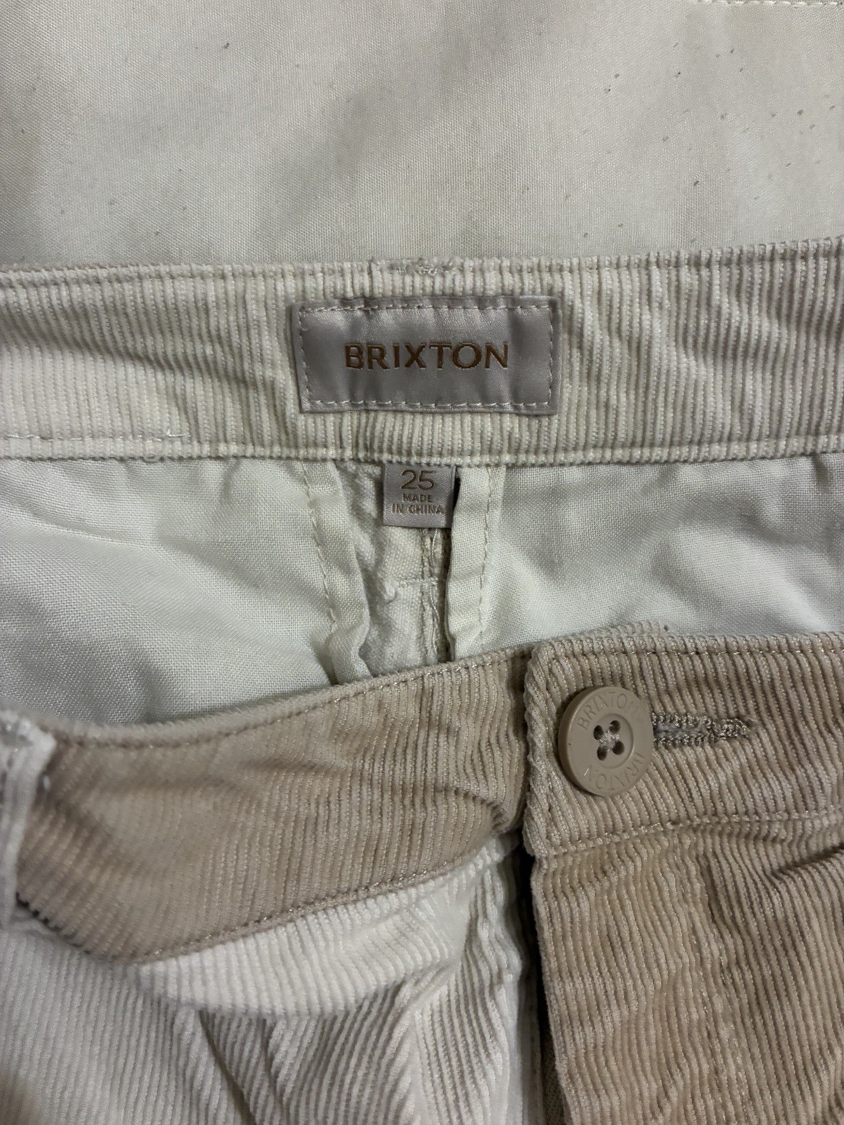 Brixton Victory Women’s Corduroy Two-Tone Cropped Pant Beige Straight Leg Sz 25