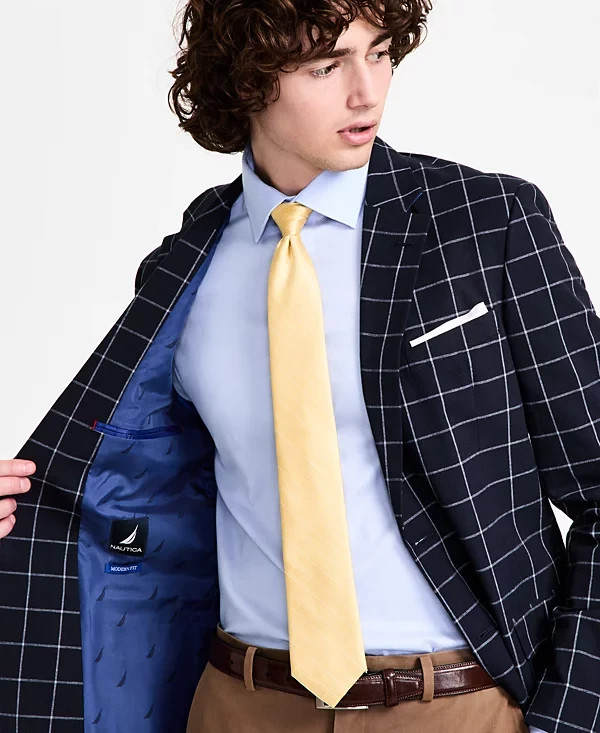 $295 Nautica Men’s Navy Cotton & Linen Print Modern Fit Sport Coat 42 S zja2526a