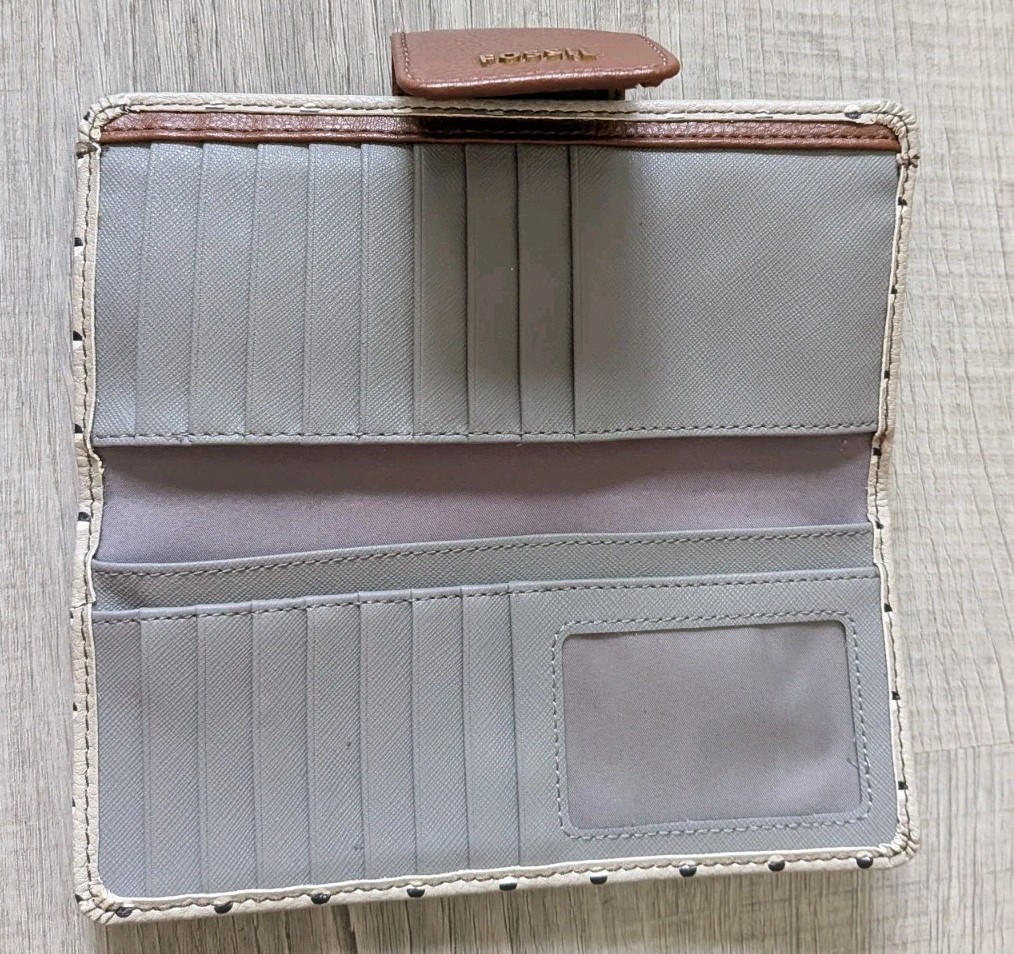 Fossil Madison Women’s Wallet Gray and Brown Polka Dot