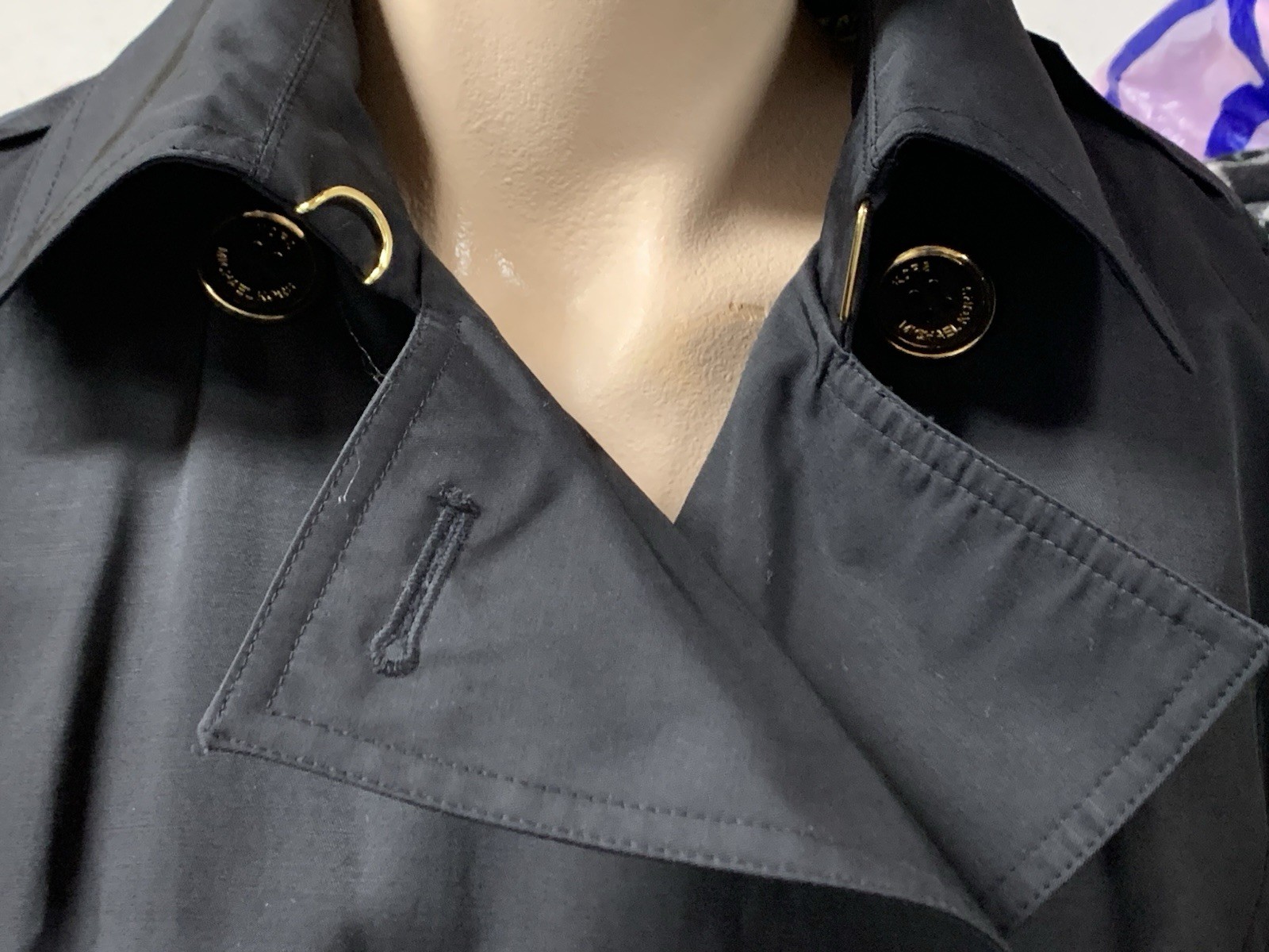 Trench Coat Michael Kors Black Double Breasted Golden Buttons Sz L Women’s