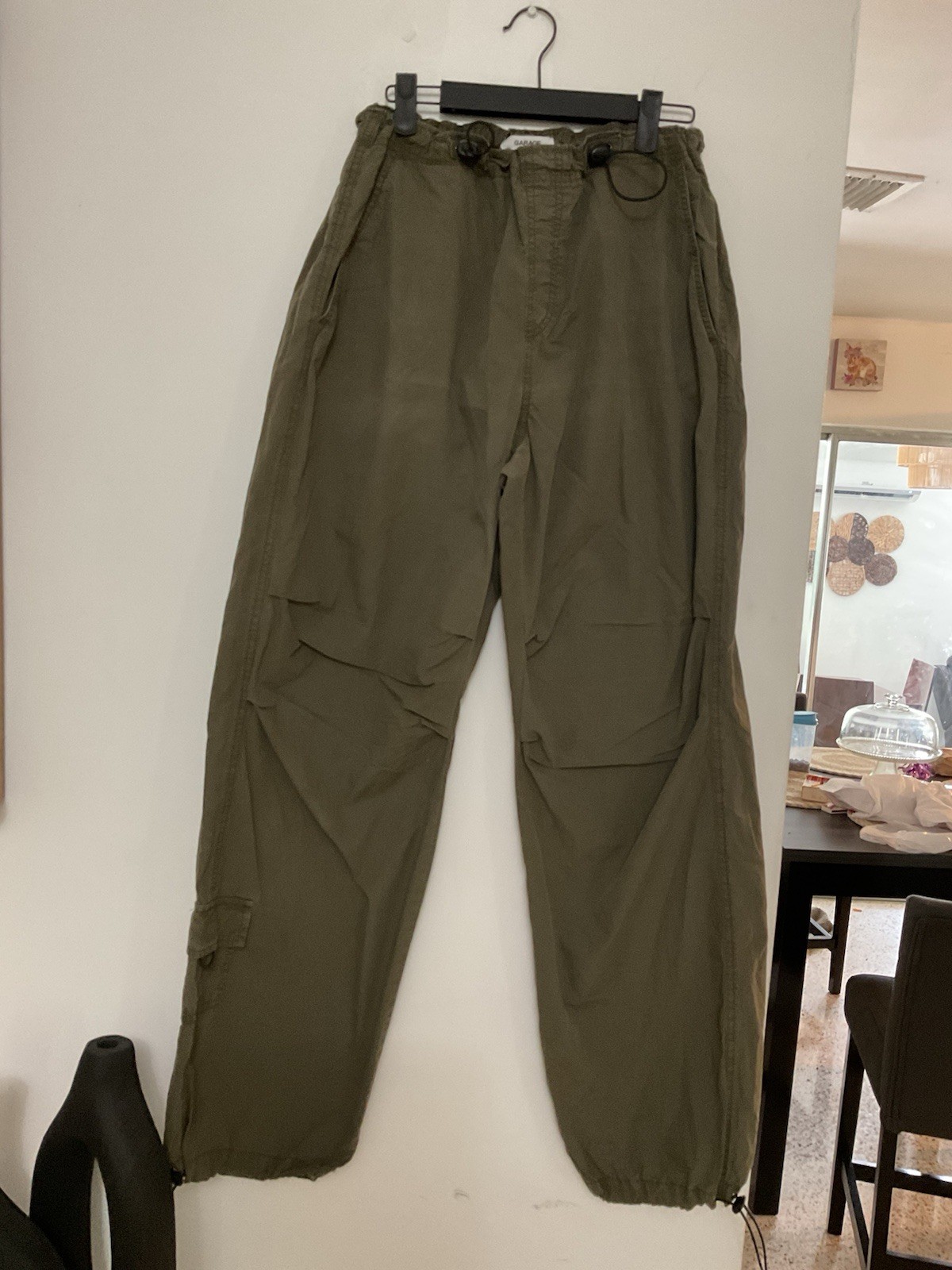 Garage – Python Green Cargo parachute pants elastic drawstring – size P/S