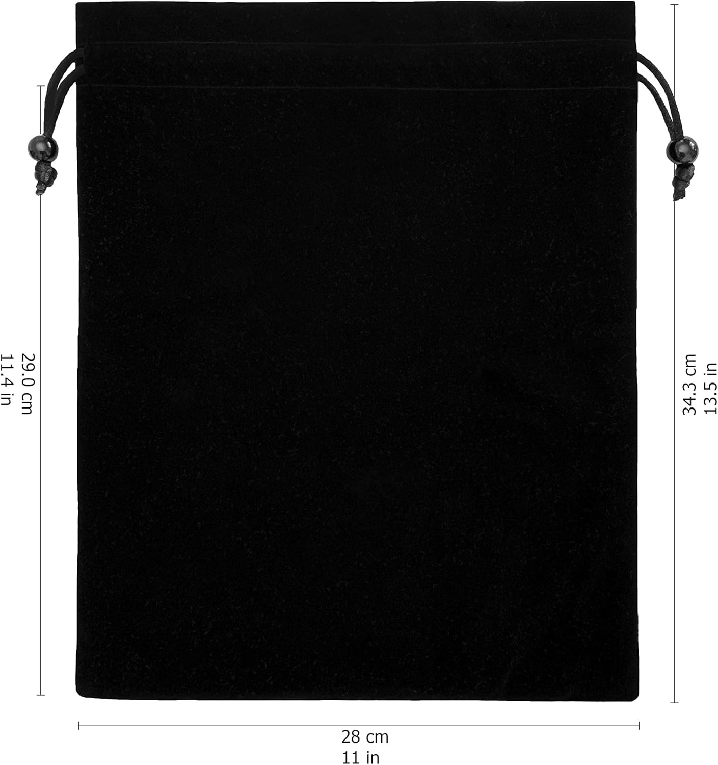 Large Velvet Drawstring Pouch, Red Velvet Lining Inside,11 X 13.5 in Black Bag