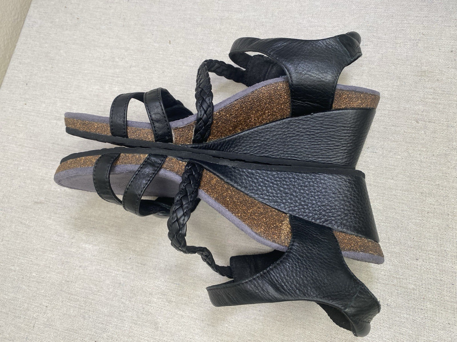 Aetrex Naya Black Leather Braided Strap Comfort Sandals Womens 8.5 EW450W
