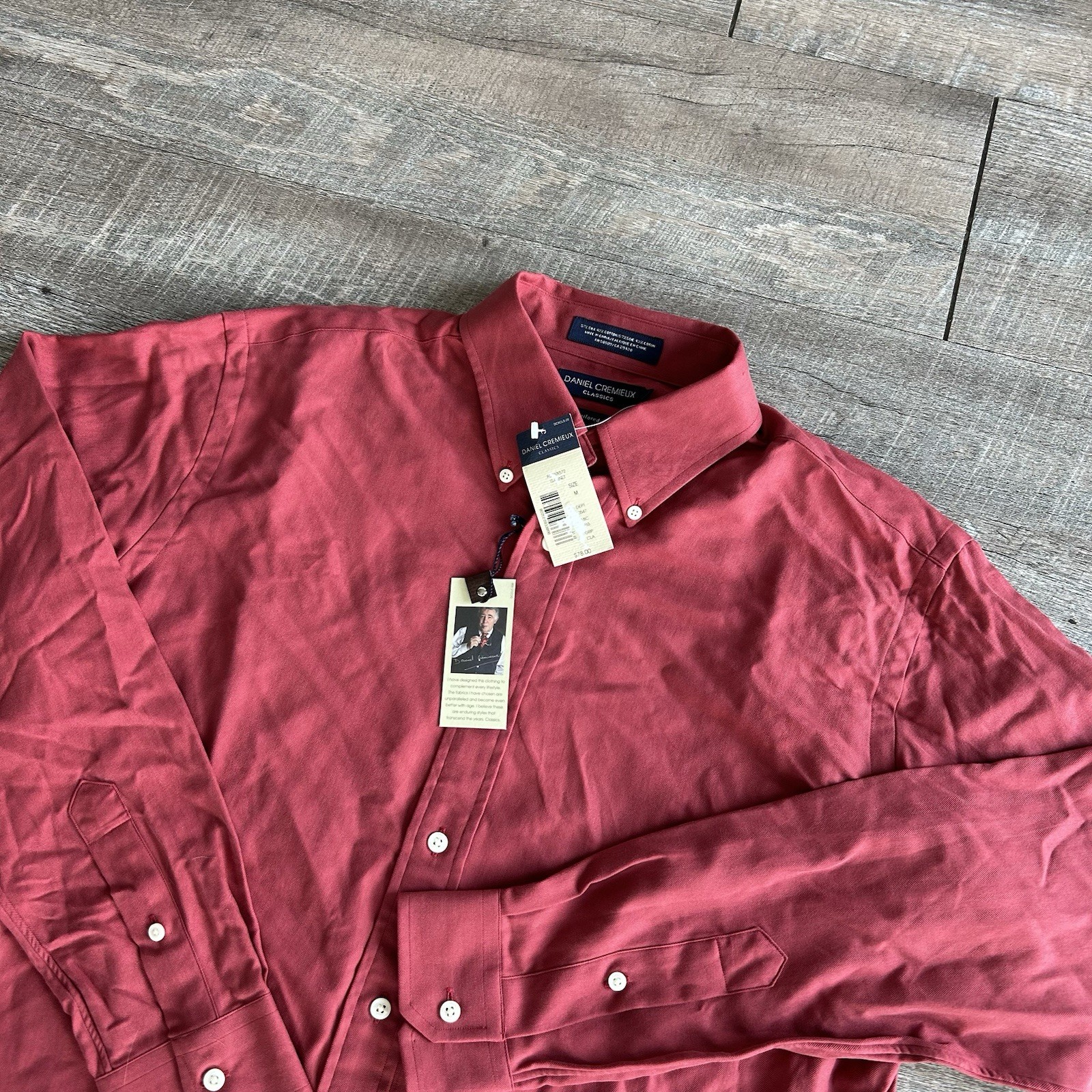 Daniel Cremieux Mens Medium Button Down Shirt Red Silk Cotton Long Sleeve NWT