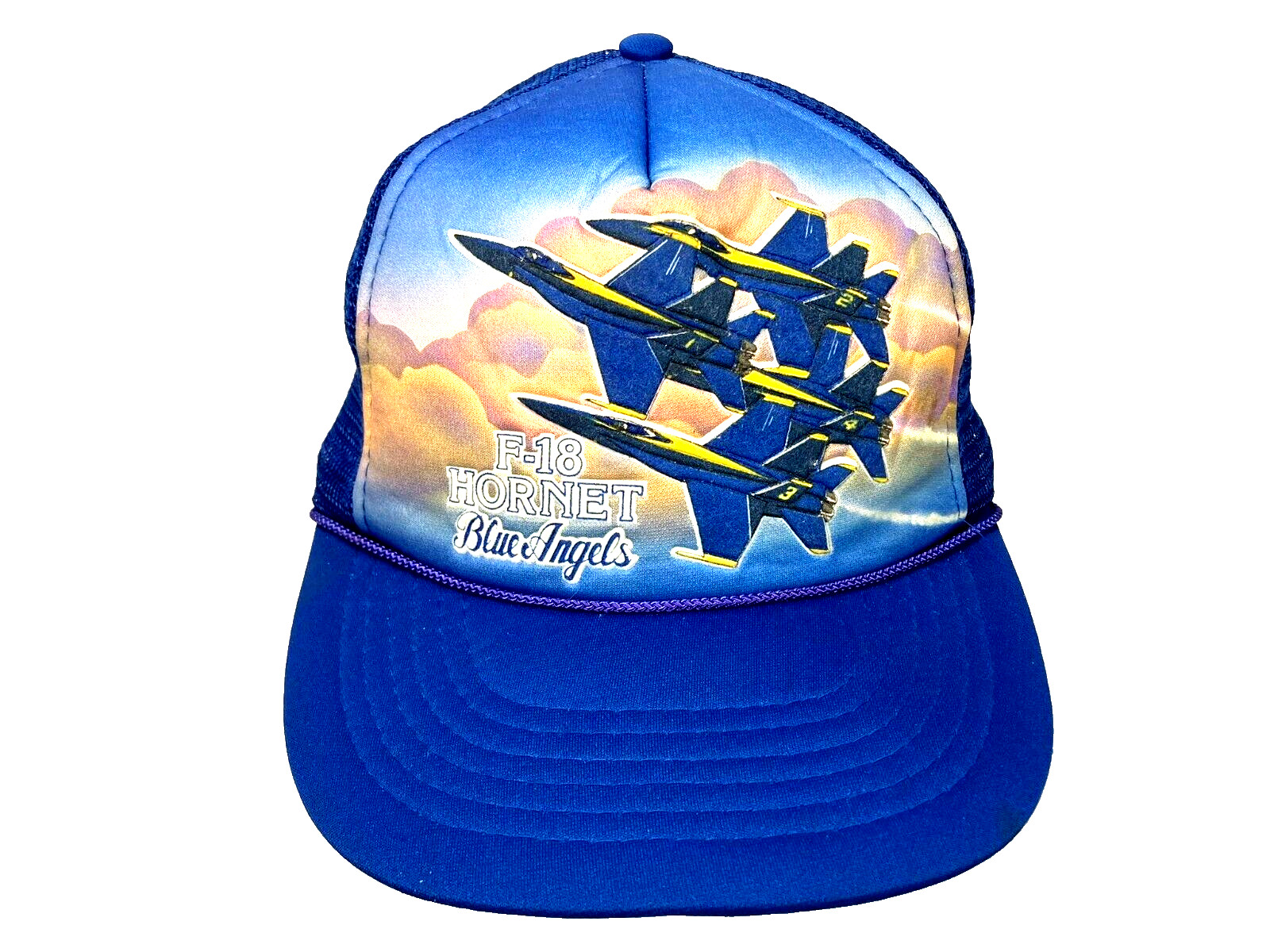 Vtg 80s 90s F-18 HORNET x BLUE ANGELS Airplane Jet TRUCKER HAT Fan Baseball Cap