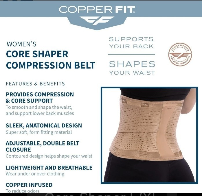 New! Copper Fit Core Shaper, Supports Back and Shapes Waist, Copper Infused, S/M
