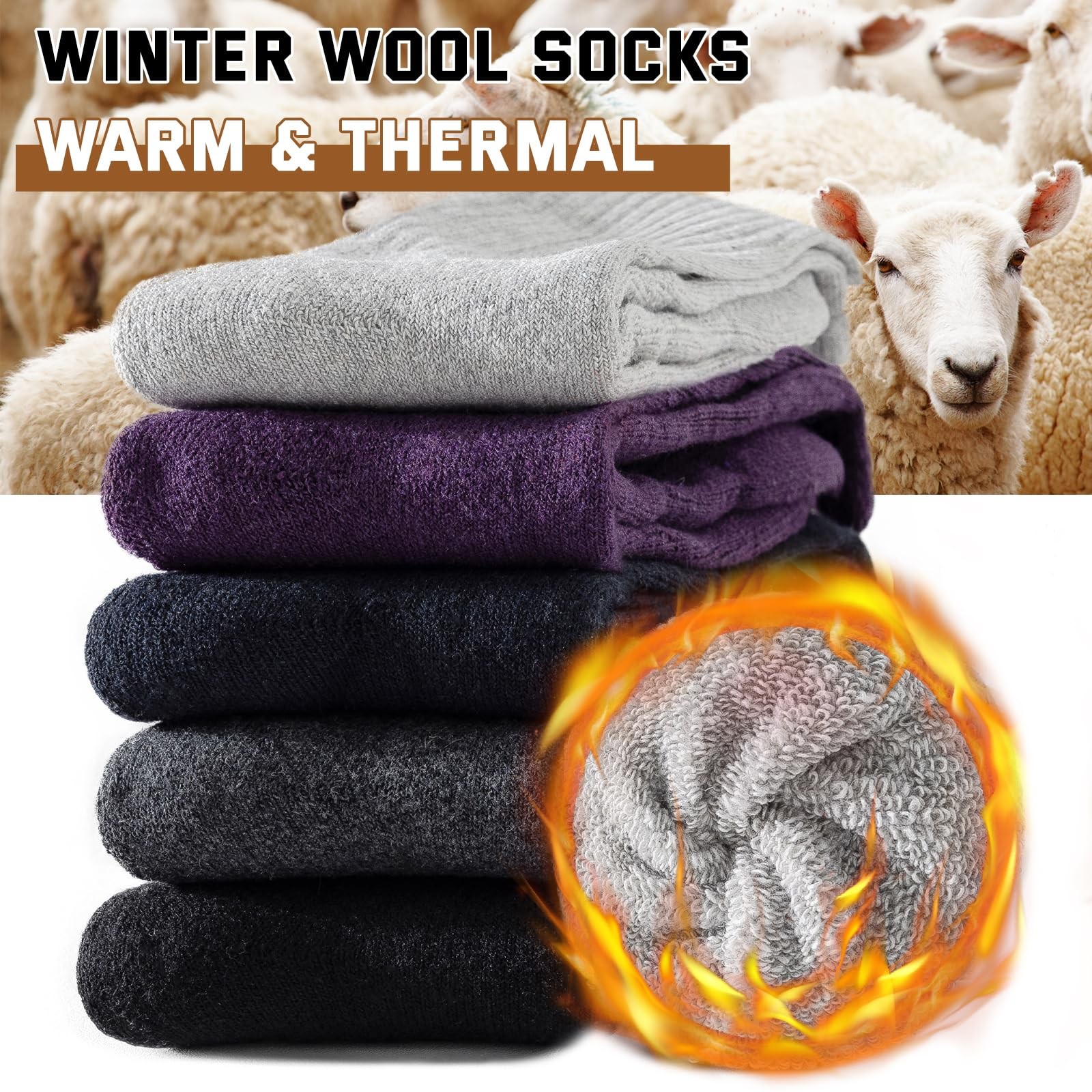 5 Pairs Wool Socks for Women, Thermal Warm Womens Merino Wool Hiking Socks, Cozy