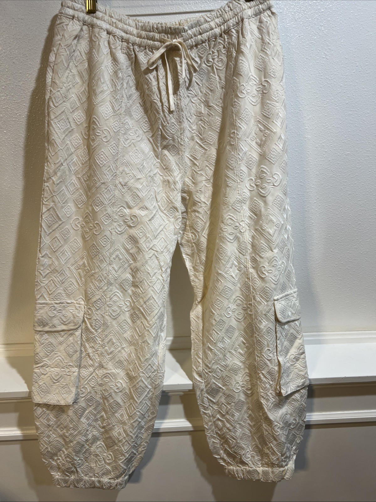 Jaded Gypsy diamond In The Rough Jogger Pants Cream Textured Cargo Large/ XL