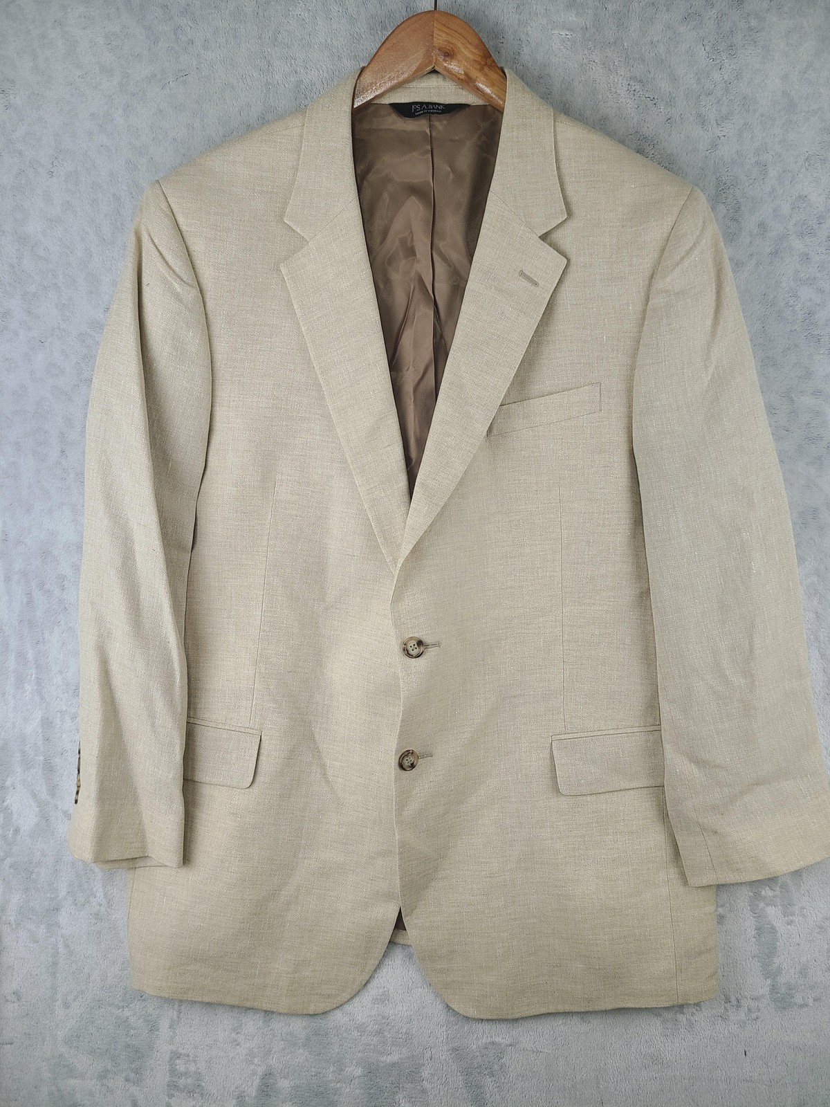 Jos A Bank Blazer Mens 44R Beige Linen Wool Executive Sport Coat Jacket Summer