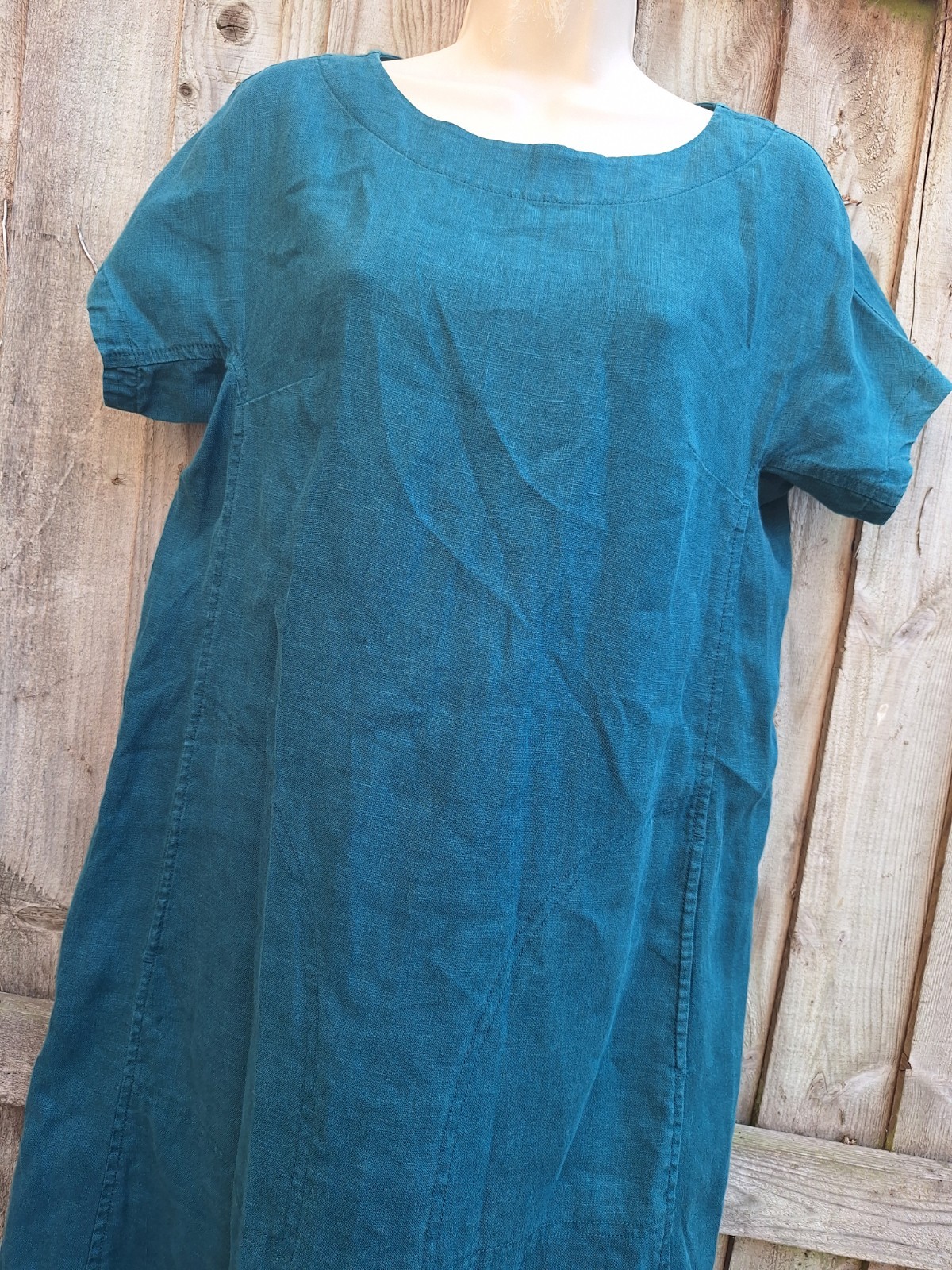 Seasalt Boxy Loose Fit Linen Teal Blue Green Shift Primary Dress UK 8 EU 36 US 4