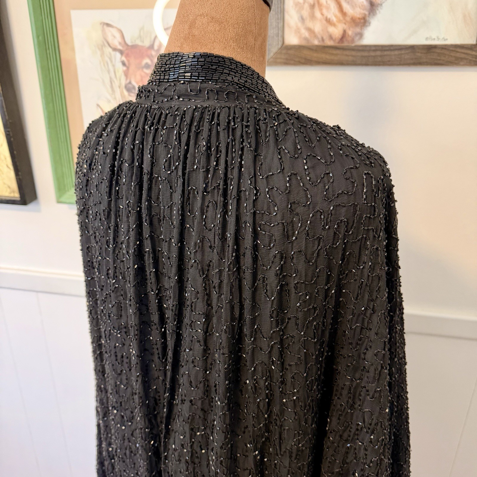 Vtg 60s 70s Silk Duster Opera Cape Beaded Kimono Whimsigoth Stevie Nicks Witchy